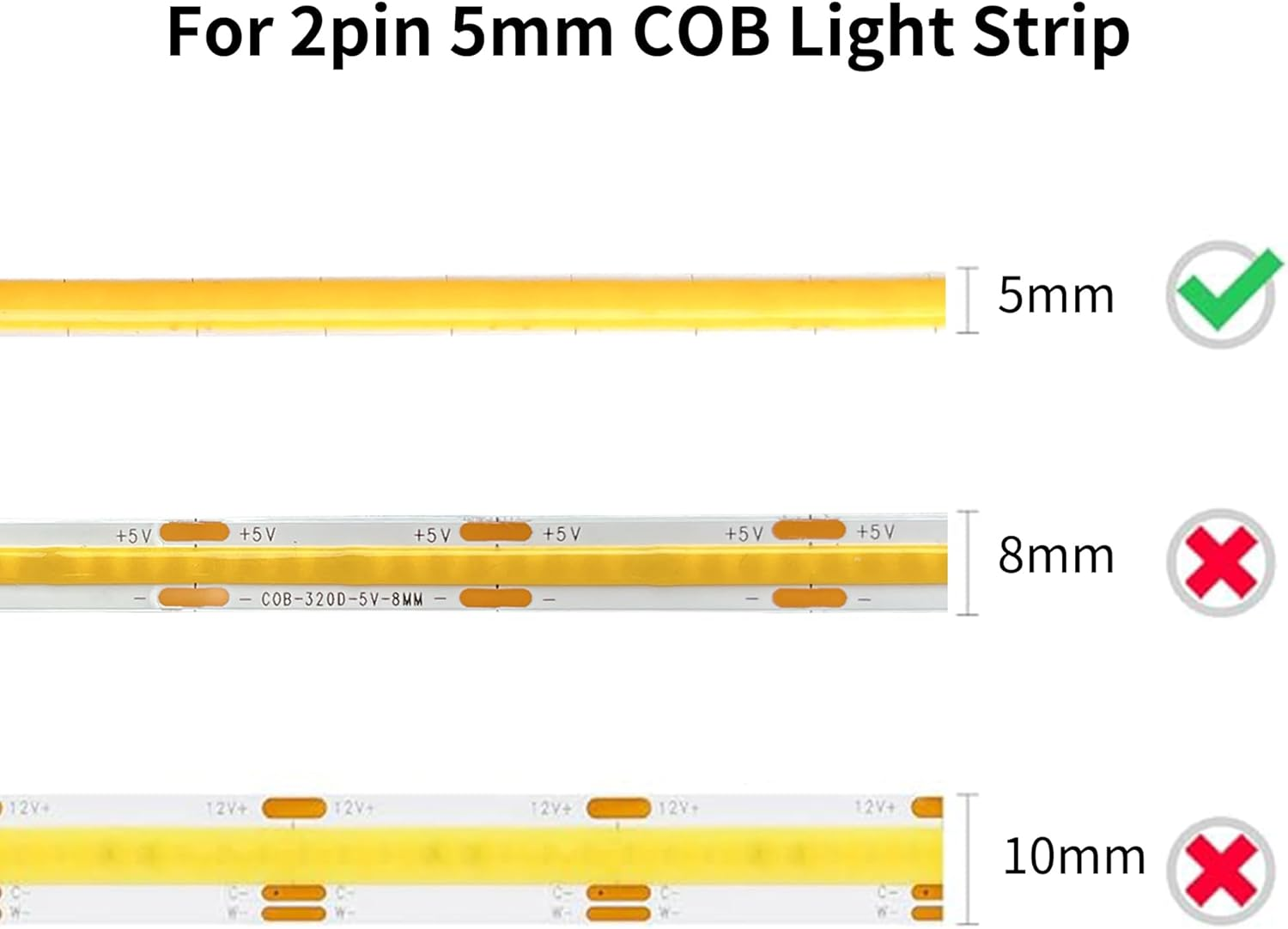 Clearhill 5Mm 2Pin 24PCS Press-In Assembly COB LED Strip Connector Corner Kit,14Pcs Strip to Strip Connectors,6Pcs L-Shape Connectors,4Pcs Strip to Wire +10Cm Cable Connectors,For 5V 12V 24V Strip. image number 1