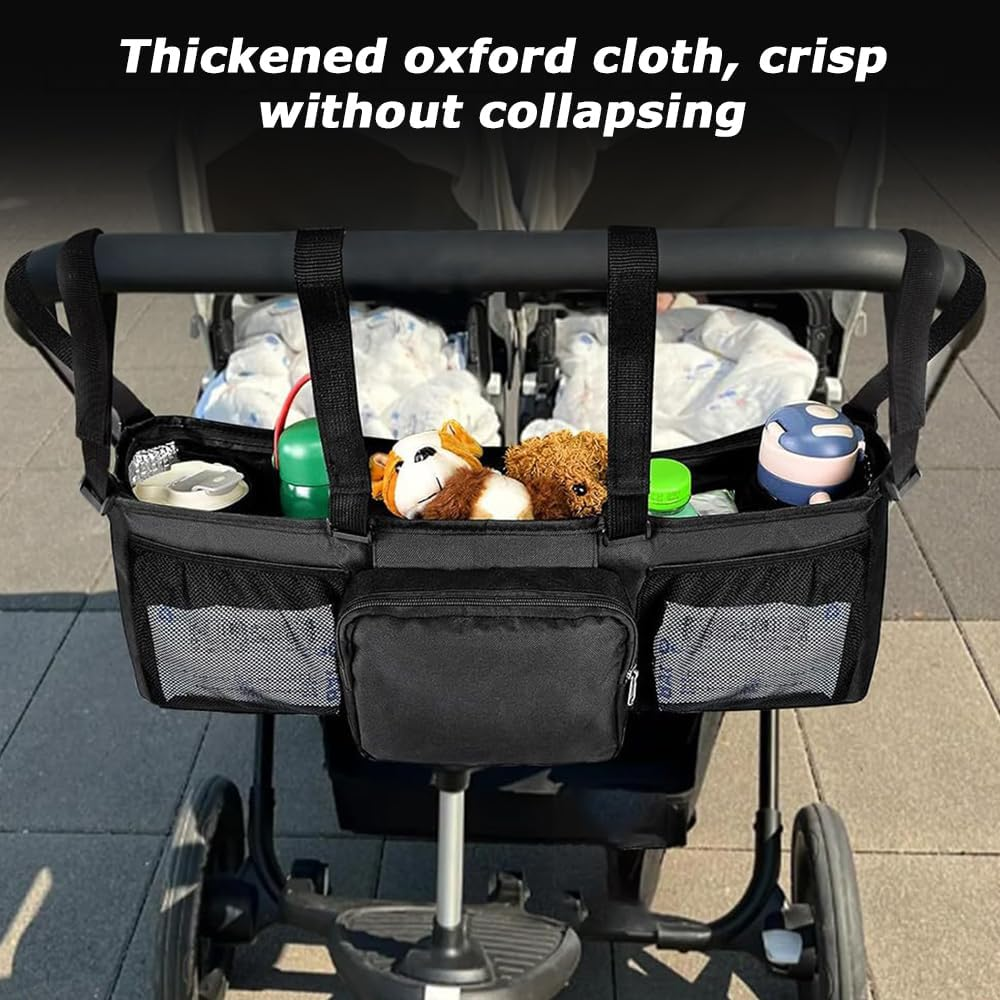 Universal Stroller Organizer, Double Parent Console with Insulated Cup Holders, Large Storage Bag for Diapers, Bottles & Toys, Fits Side-By-Side & Single Strollers, Black image number 1