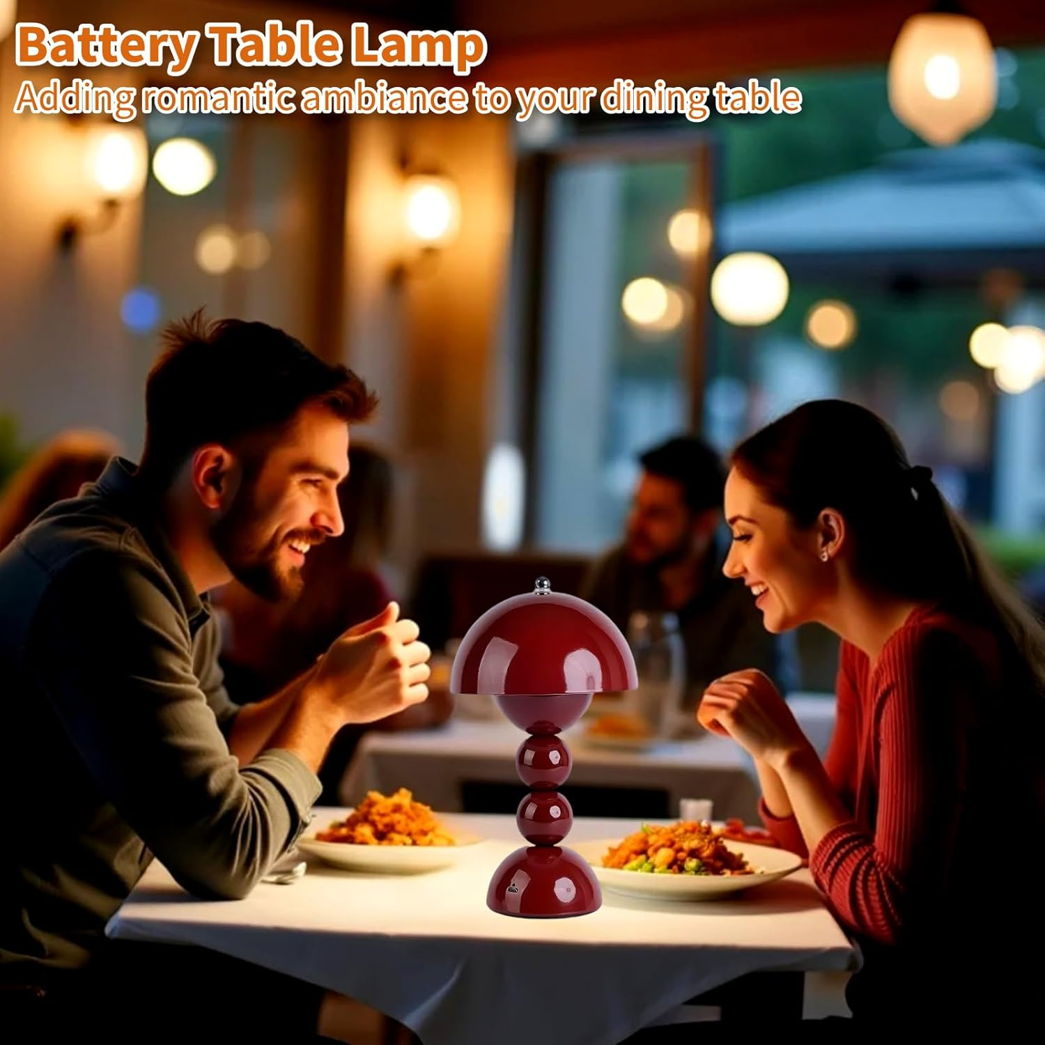 Cordless Table Lamp, 3-Color Dimmable & Touch Control Bedsied Rechargeable Desk Light, Portable Battery Powered Mushroom Lamp for Bedroom Nightstand, Kitchen, Office, Outdoor Decor (Drak Red) - Red image number 5