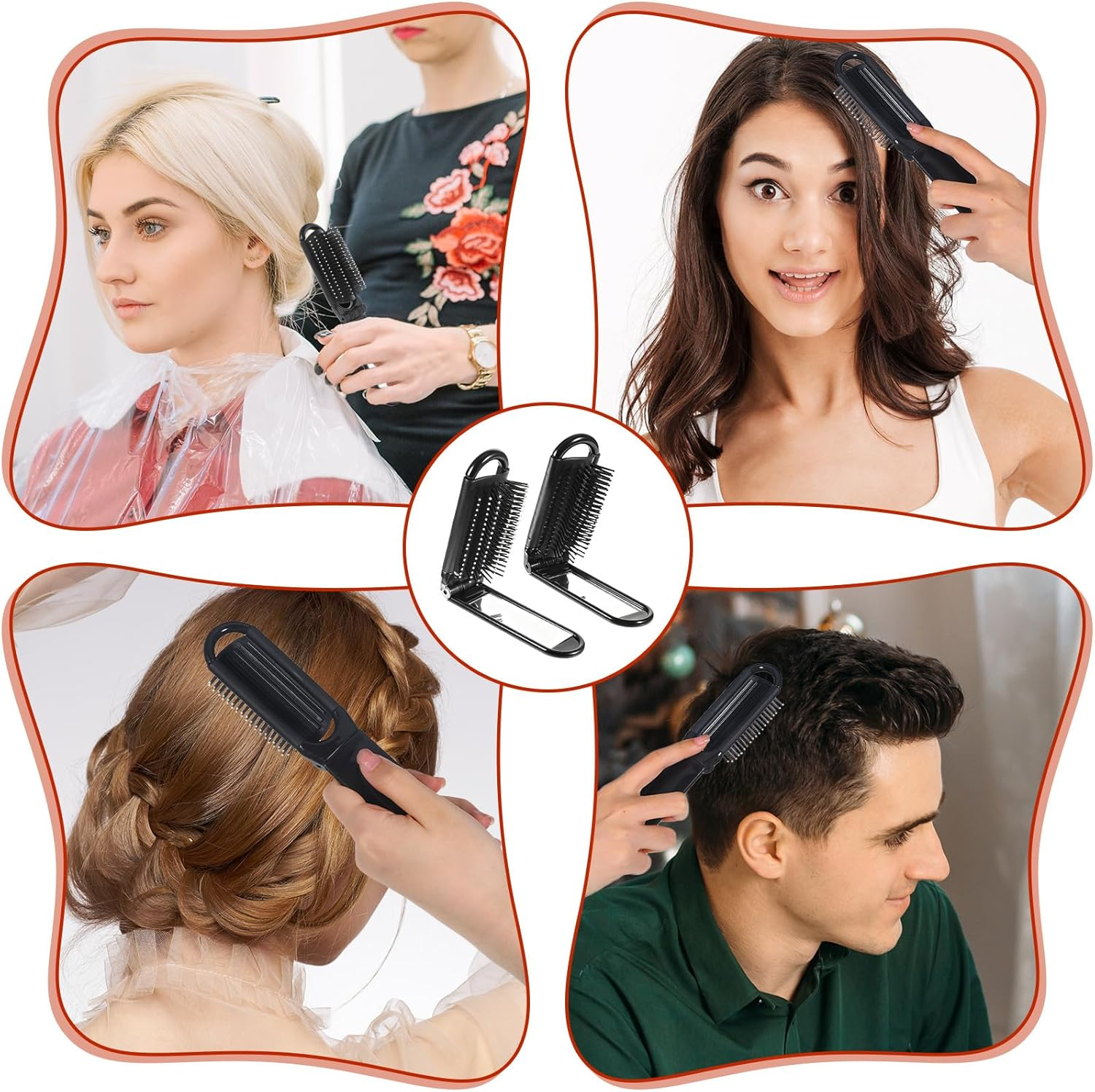 Folding Hair Brush with Mirror, 2 Pcs Portable Travel Brush for Women Pocket Size Anti-Static Mini Hairbrush Compact Massage Comb Hair Styling Tools for Women Girls Home Travel Gym Purse (Black) image number 3