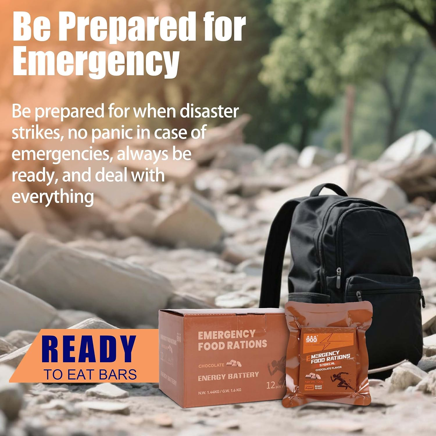 Emergency Food Bars - Chocolate Hardtack, Mre Meals Military 2025, Long Shelf Life, Emergency Meals Ration Bars, for Disaster Preparedness, 12 Count image number 1