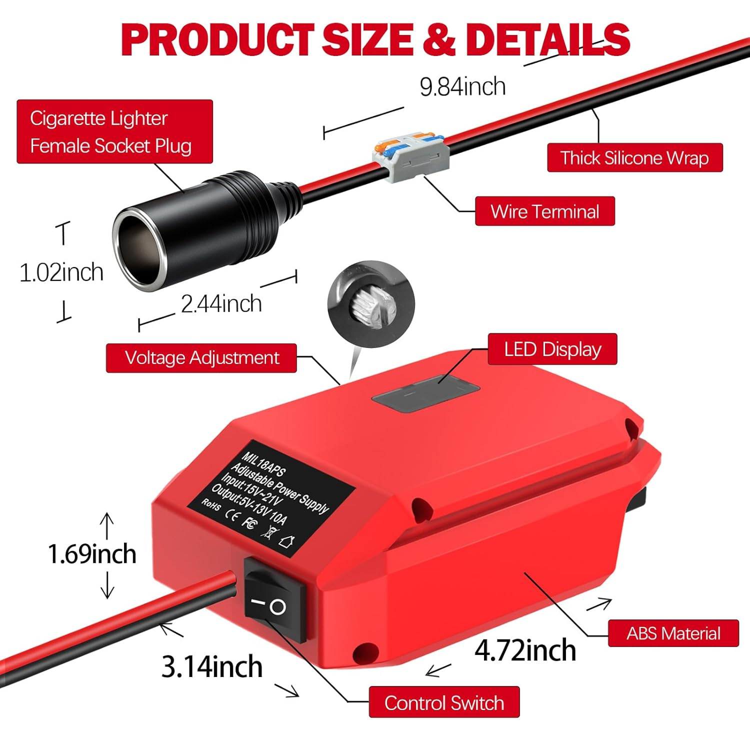 18V to 12V Step down Converter for Milwaukee M18 18V, Power Wheel Adapter for Milwaukee Voltage Reducer Transformer 130W Buck Converter Regulator for RC Car Truck Light & DIY image number 6