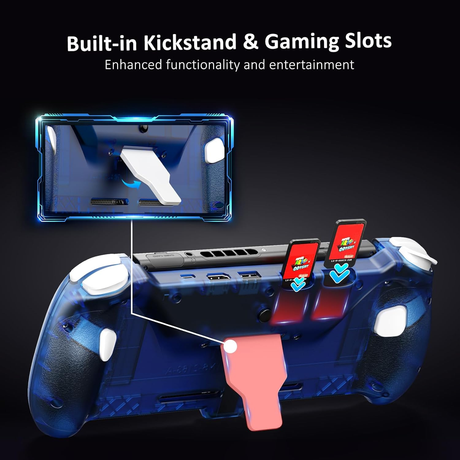 Nexigo Hall Effect Gripcon with Kickstand and HDMI Out for TV Docking, Hall Sensing Joystick for Switch/Switch OLED, Handheld Mode, 4K/1080P Supported HDMI and USB 3.0 Port, Blue image number 3