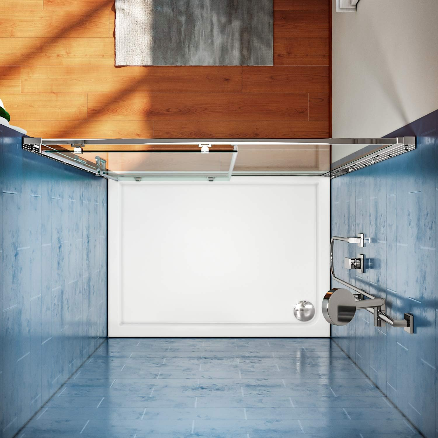 ELEGATN Framed Shower Screen Wall to Wall Sliding Door,Tempered Glass,Easy to Clean,1700&times;1900Mm