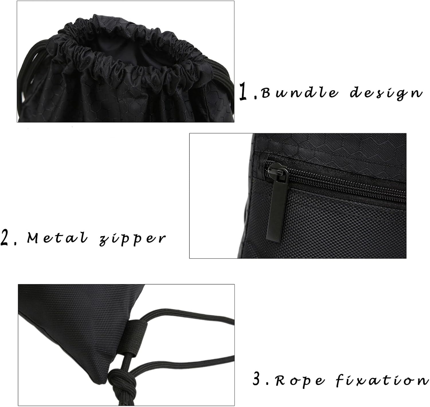 Drawstring Backpack,Gym Backpack,Basketball Bag Water Resistant Zip Pocket,Durable Nylon Sports Bag with Zipper Pockets, Large Capacity for Basketball, Swimming & Travel image number 4