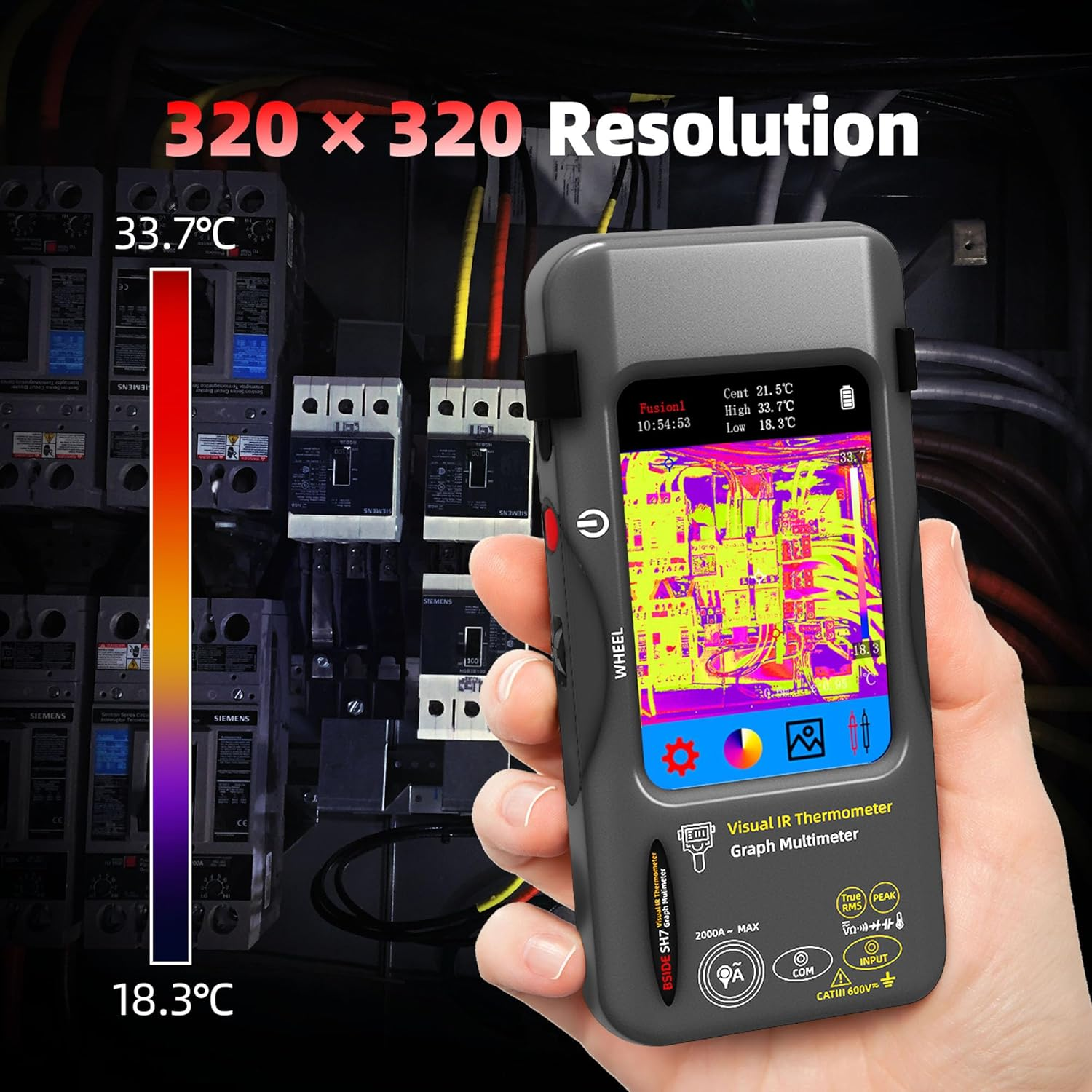 BSIDE Thermal Imaging Camera Multimeter with Macro Lens, 320X320 IR Resolution with 15 Thermal Palettes, 20000 Counts with 3.98" Touch LCD, Measures Cap, AC Clamp, Temp Diode for Electrical Electronic image number 6