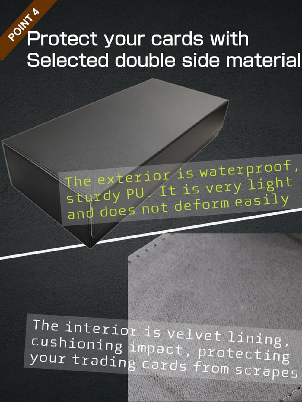 Card Deck Box, Card Deck Case, Deck Card Box, Leather Large Size Fit 550 plus Sleeved Cards Compatible with Single/Double Sleeved Toploader MTG TCG Ccg（Black＆Grey） image number 4