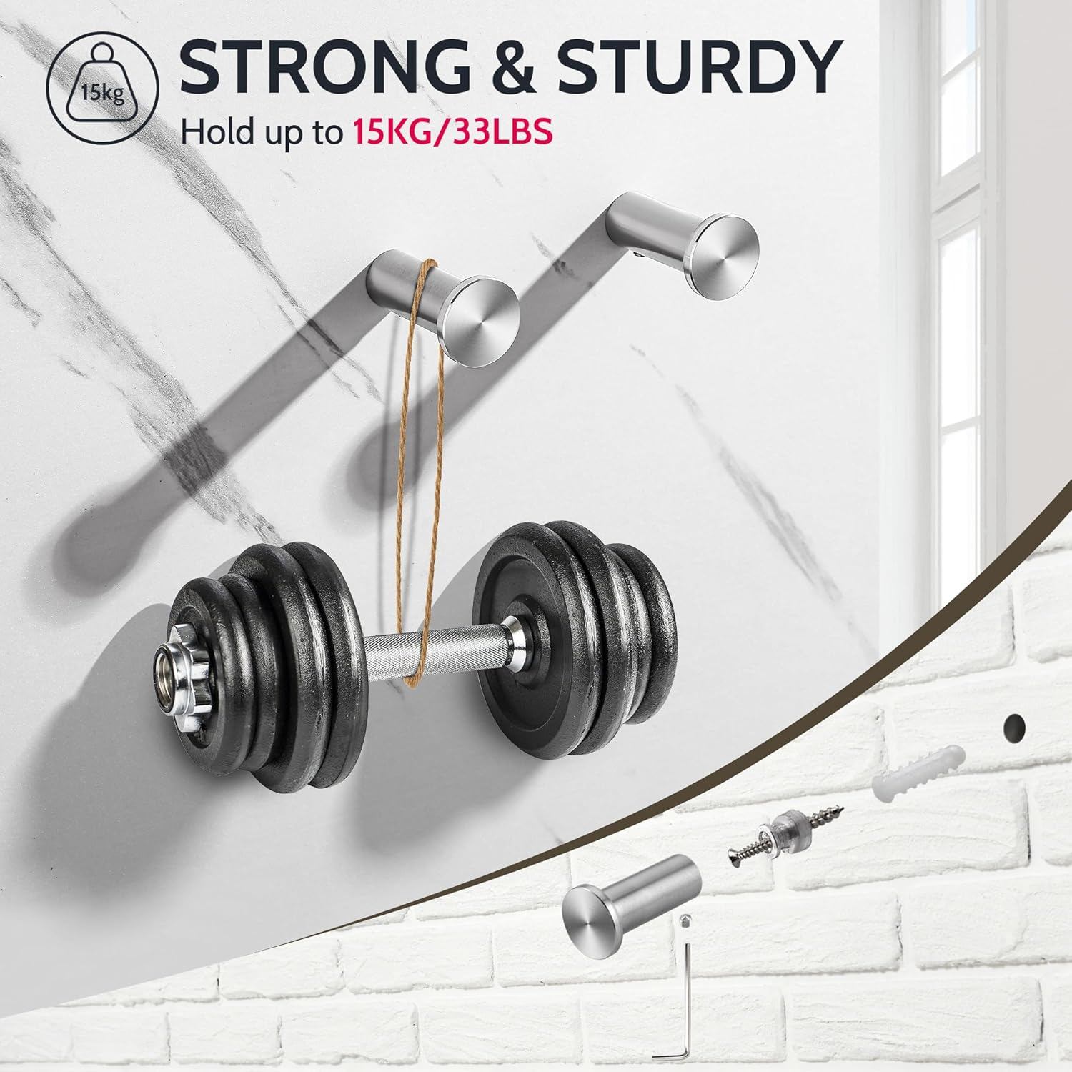 SAYAYO Modern Coat Hooks Wall Mount, Brushed Towel Hooks for Bathroom Robe Hooks, Heavy Duty Wall Hooks for Hanging, SUS 304 Stainless Steel 4 Pcs - Black image number 5