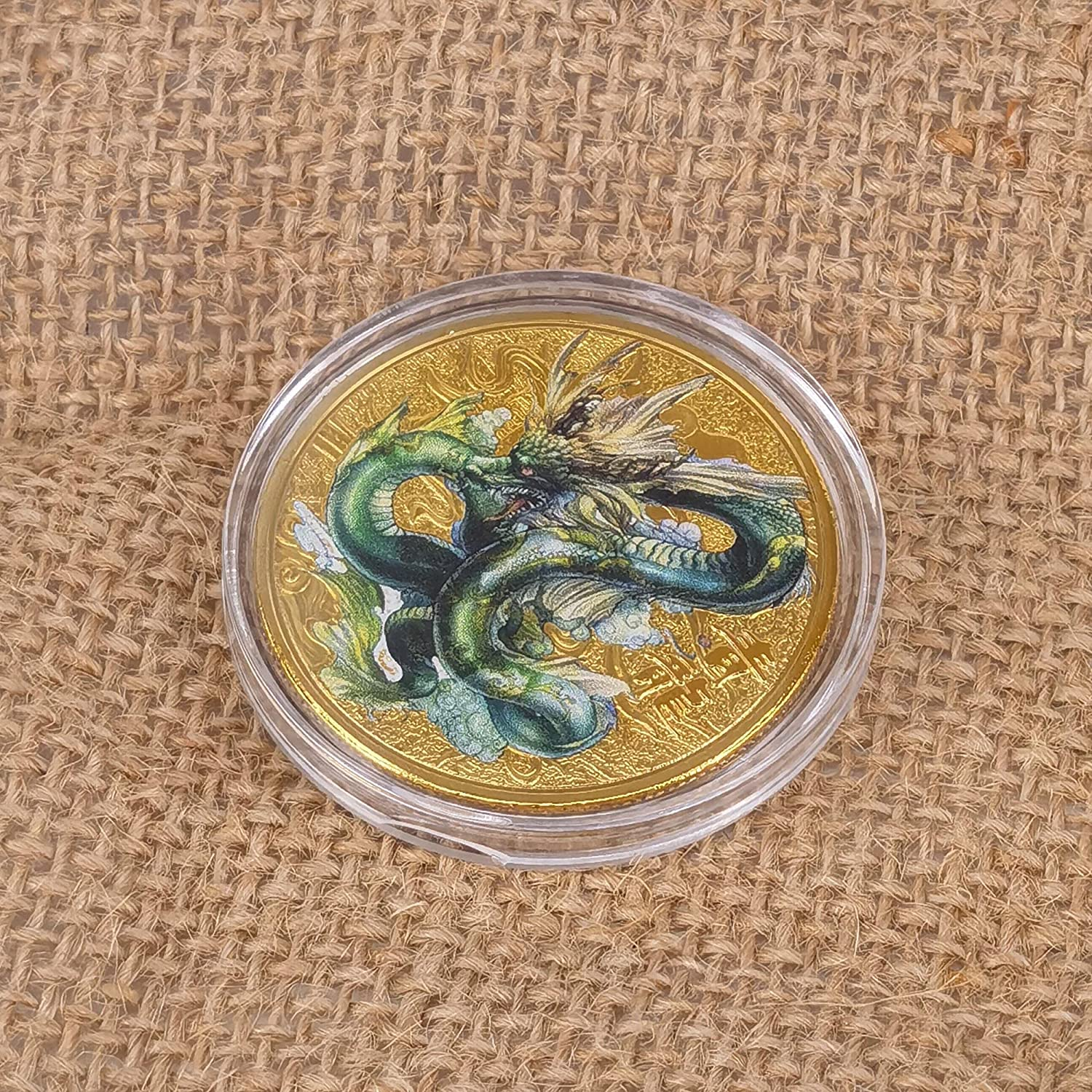 Chinese Ancient Mythical Creatures I Ching Good Luck Coin Blue Dragon Challenge Coin image number 1