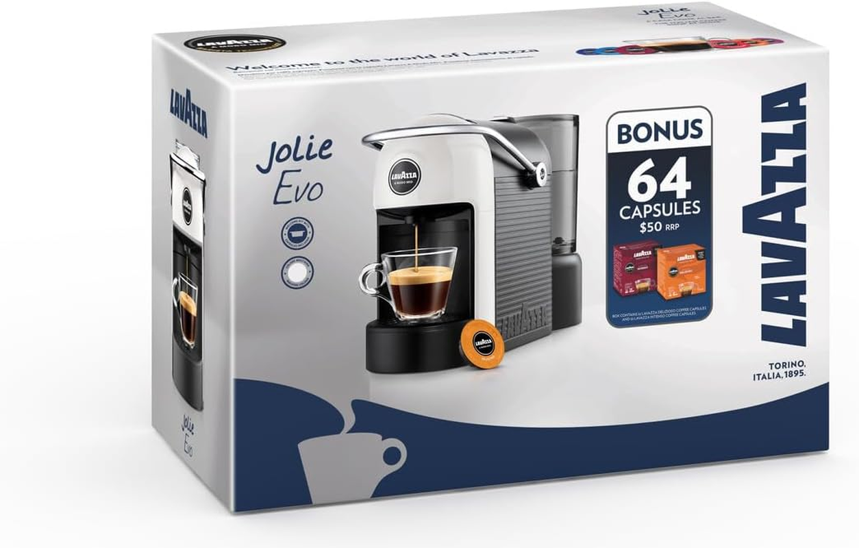 Lavazza, a Modo Mio Jolie EVO, Coffee Capsules Machine Made from 36% Recycled Plastic, with 64 a Modo Mio Coffee Pods, Espresso Intenso and Delizioso, 1250 W, 220&ndash;240 V, 50&ndash;60 Hz, White image number 5