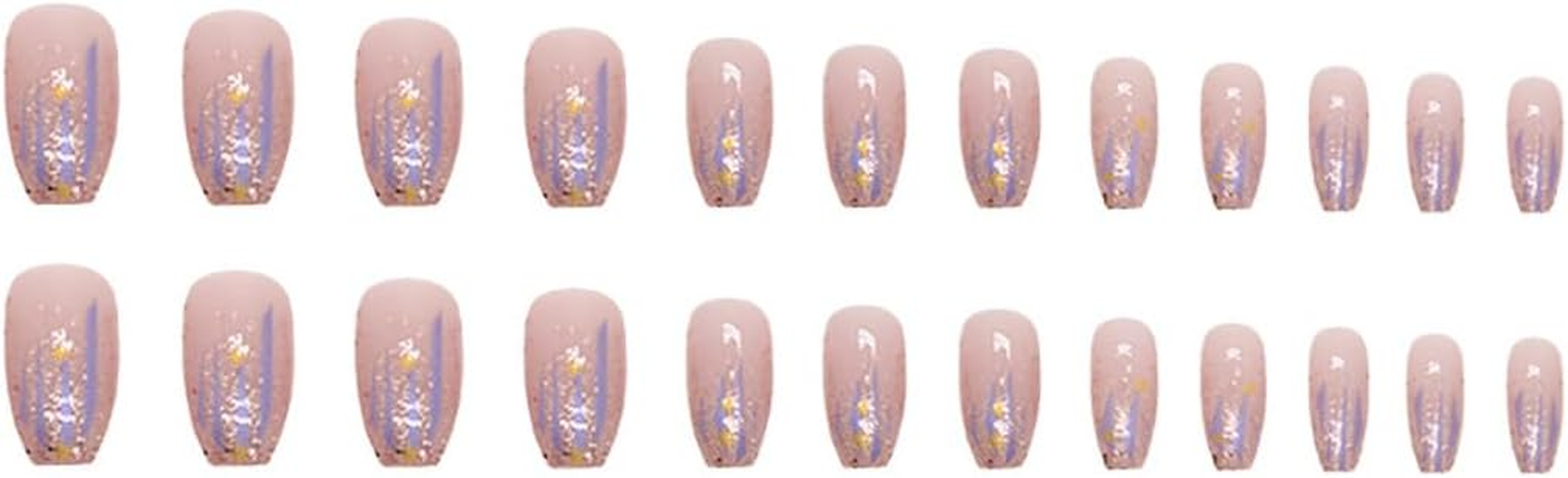 Resweky Moyen Cercueil Faux Ongles, Sequins, Fran&ccedil;ais Boutons, Press, Rose, Brilliant Nude Faux Ongles, Ensemble Complete De Clous Acrylic Liques for Women