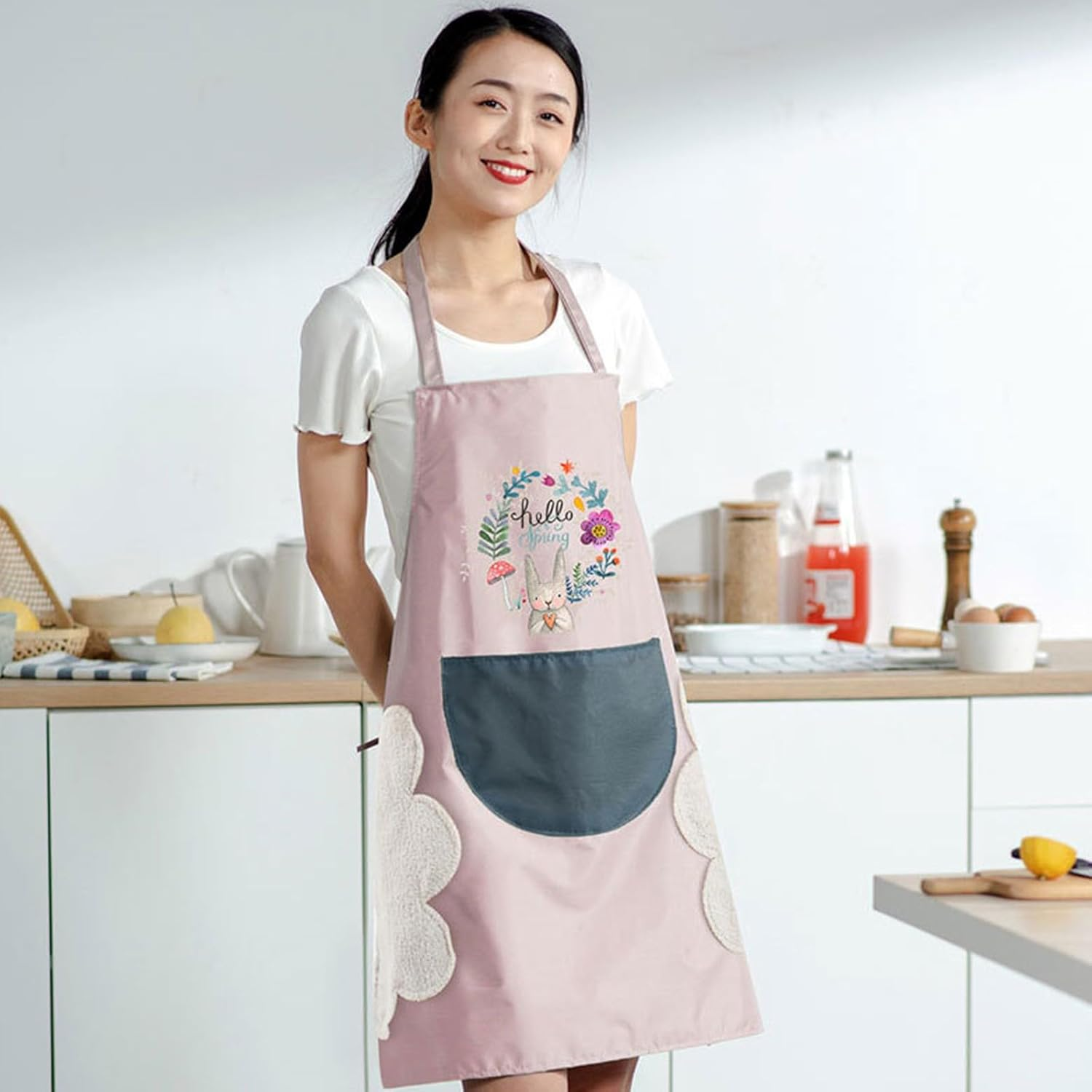 2Pcs Waterproof and Oil-Proof Aprons for Kitchen, Cooking Aprons with Pockets, Adjustable Kitchen Bib Aprons for Women Men Chef, Can Wipe Hands, Blue/Pink. image number 1