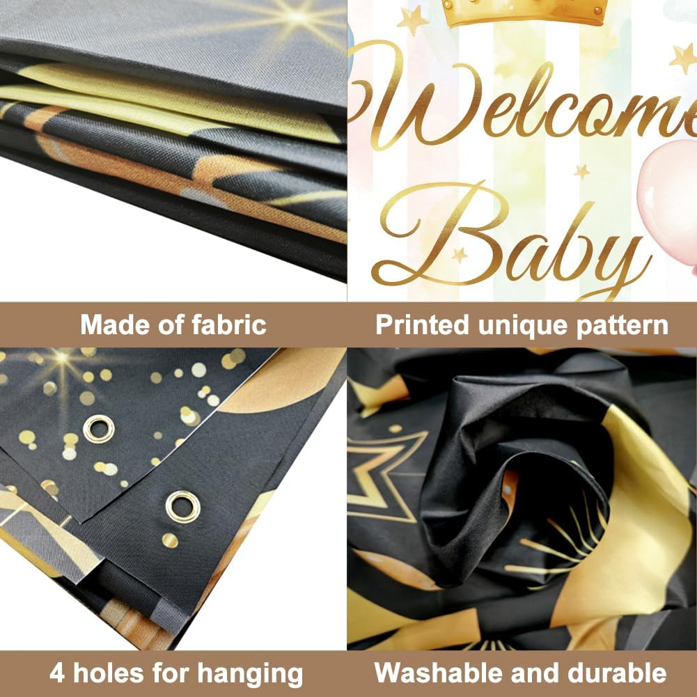 WADORN Welcome Newborn Backdrop, Newborn Shower Party Backdrop Decor Large Fabric Birthday Party Photo Banner Photography Background Photo Booth Props for Gender Revel Party 35.43X70.87 Inch image number 1
