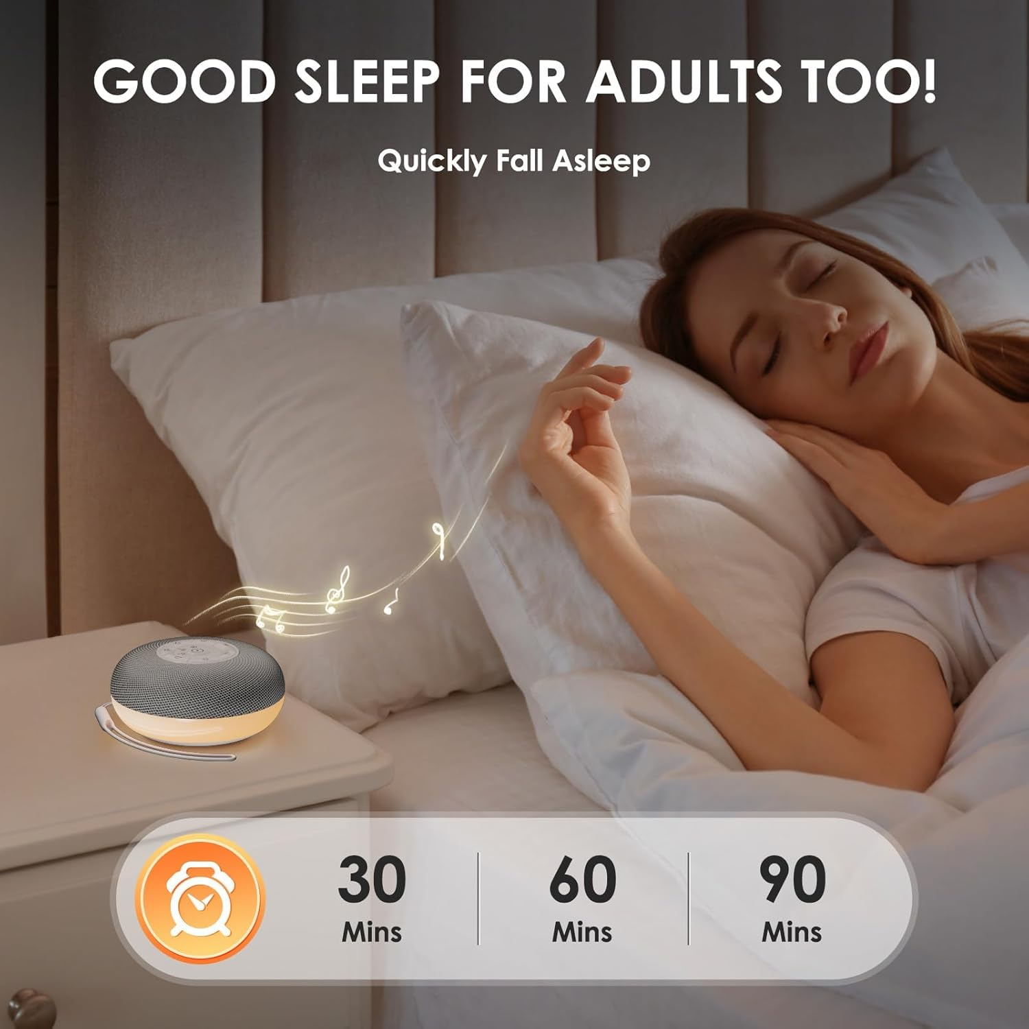 White Noise Machine, Portable Sound Machine for Baby Adult Sleeping, 39 Soothing Sounds White Noise Shush, Night Lights, 30-60-90Min Timer, Bluetooth Connection