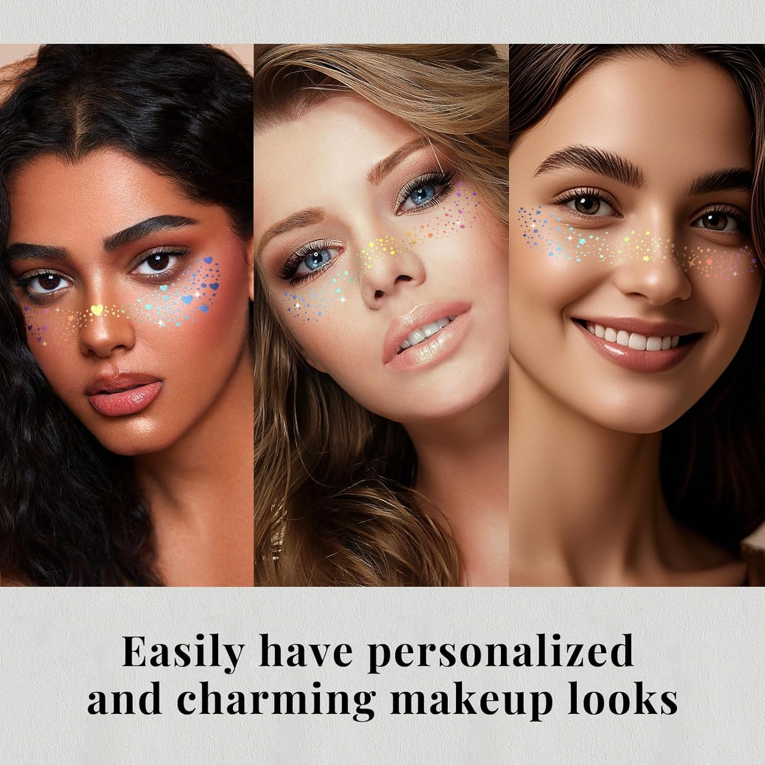 Glitter Freckles Face Tattoo, 16 Pcs Multichrome Holographic Sparkle Face Glitter Freckles Speckles Stickers, Waterproof Metallic Cute Star Temporary Tattoo Stickers Makeup Patches Festival Rave Accessories image number 4