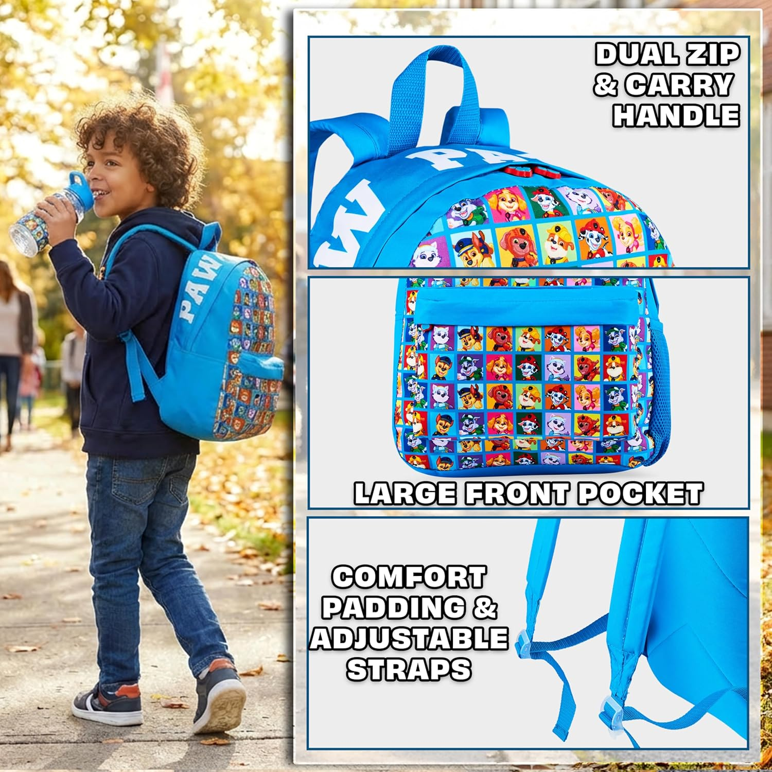 Paw Patrol Backpack Set 4 Pcs Kids Water Bottle 400Ml Pencil Case Insulated Lunch Bag Preschool Nursery Reception Marshall Chase School Supplies image number 2