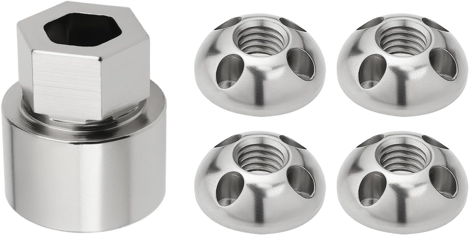 Be in Your Mind 1 Set of M8 4-Hole Anti-Theft Security Nut Set Stainless Steel Anti-Theft Device for Rooftop Tent Bike Rack Solar System (4 Nuts 1 Lock) Silver image number 4