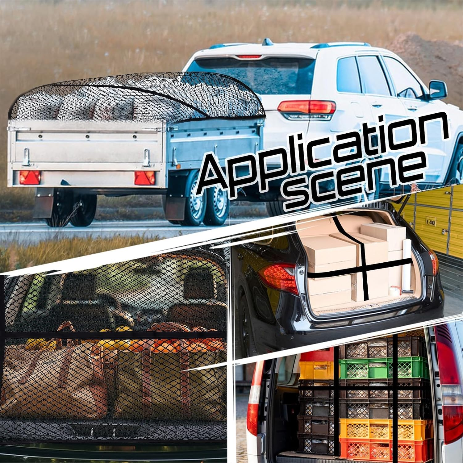 Highly Elastic Cargo Net Kit with 2 5M Tie down Straps &ndash; Elastic Trailer Net 4'X4' Expandable to 8'X8'With 6 Extra DIY Mesh Holes, 6 Hooks, 6 Carabiners & Storage Bag for UTE, Trailers, 4WD & Pickup image number 5