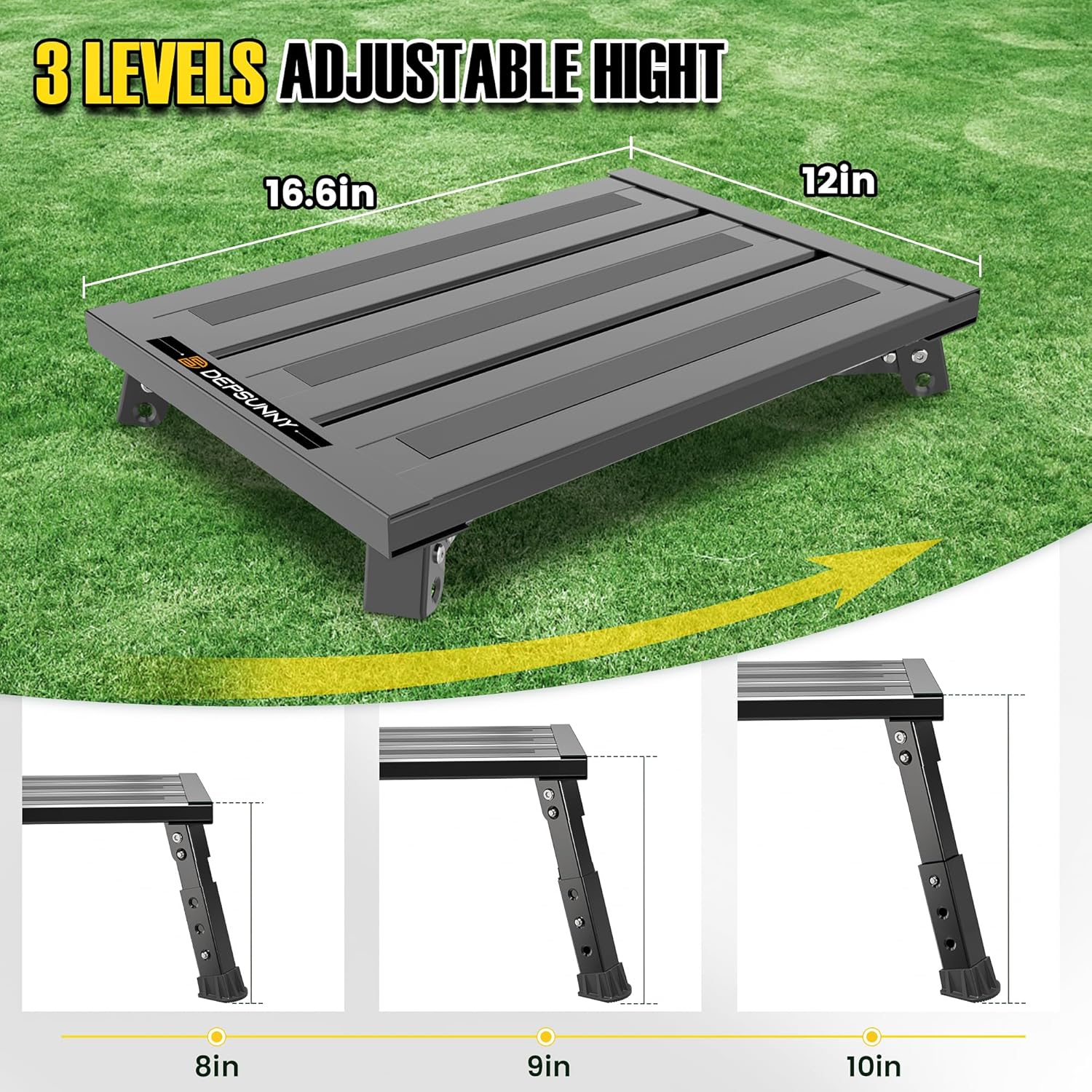DEPSUNNY Adjustable RV Step Stool, 3-Step Height Adjustment, Foldable Legs, Wide Anti-Slip Surface,Supports up to 1,000 Lb, Premium Aluminum Construction Easy to Carry image number 2