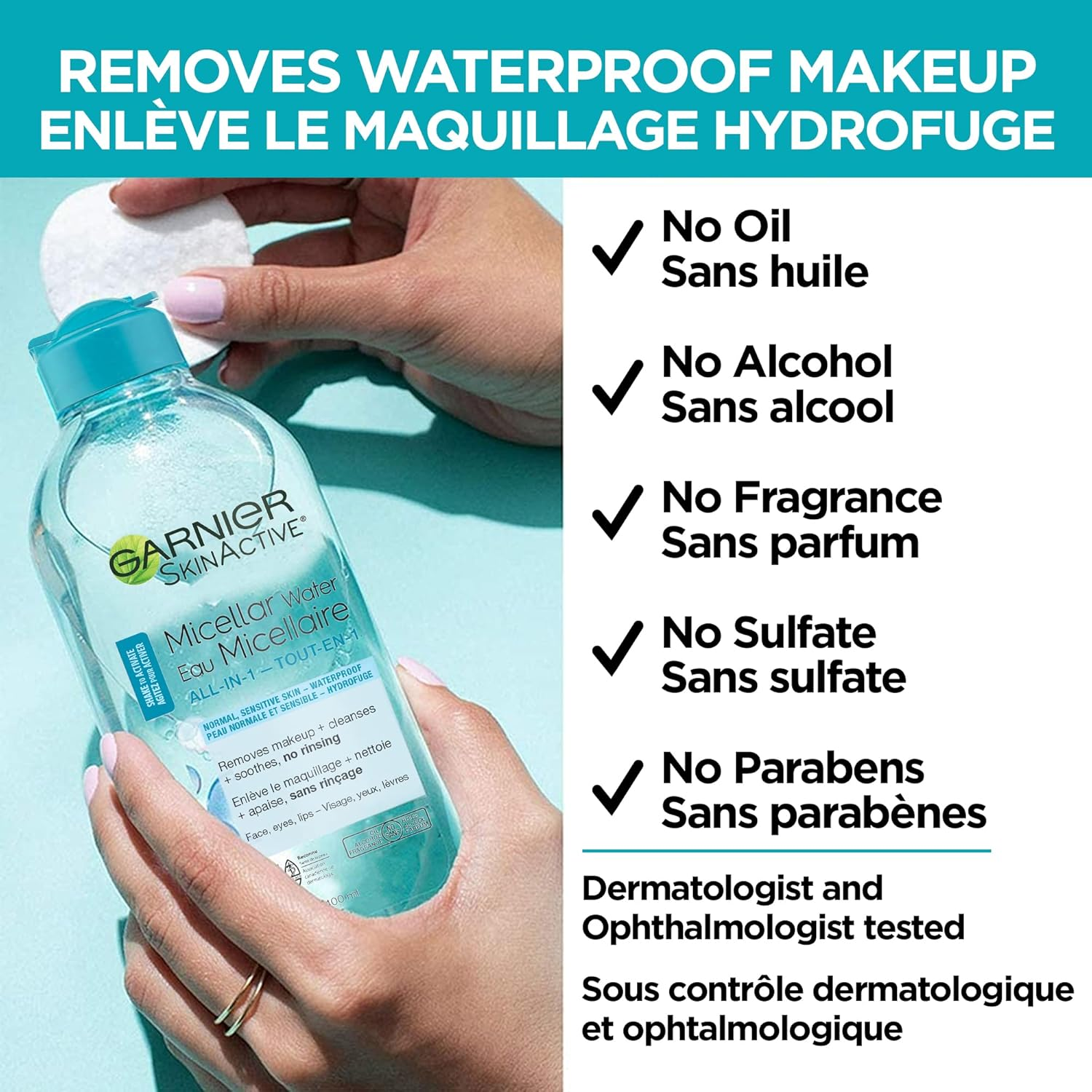 Garnier Skinactive Micellar Cleansing Water, for Waterproof Makeup, 3.4 Fl Oz image number 6