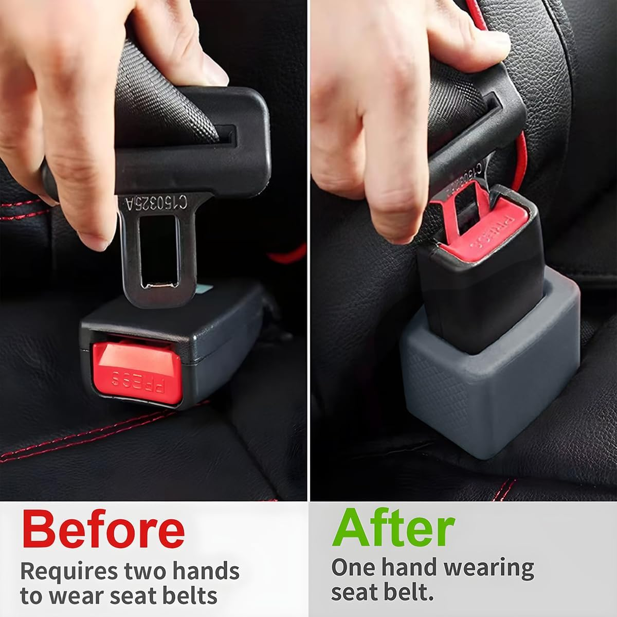 BELOMI 2 Pack Seat Belt Buckle Holder, Easy Access to the Buckles of Rear Seats, Silicone Seat Belt Buckle Booster Fit for Kids, Car Seatbelt Holder Makes Receptacle Upright Buckling (Gray) - Black image number 3