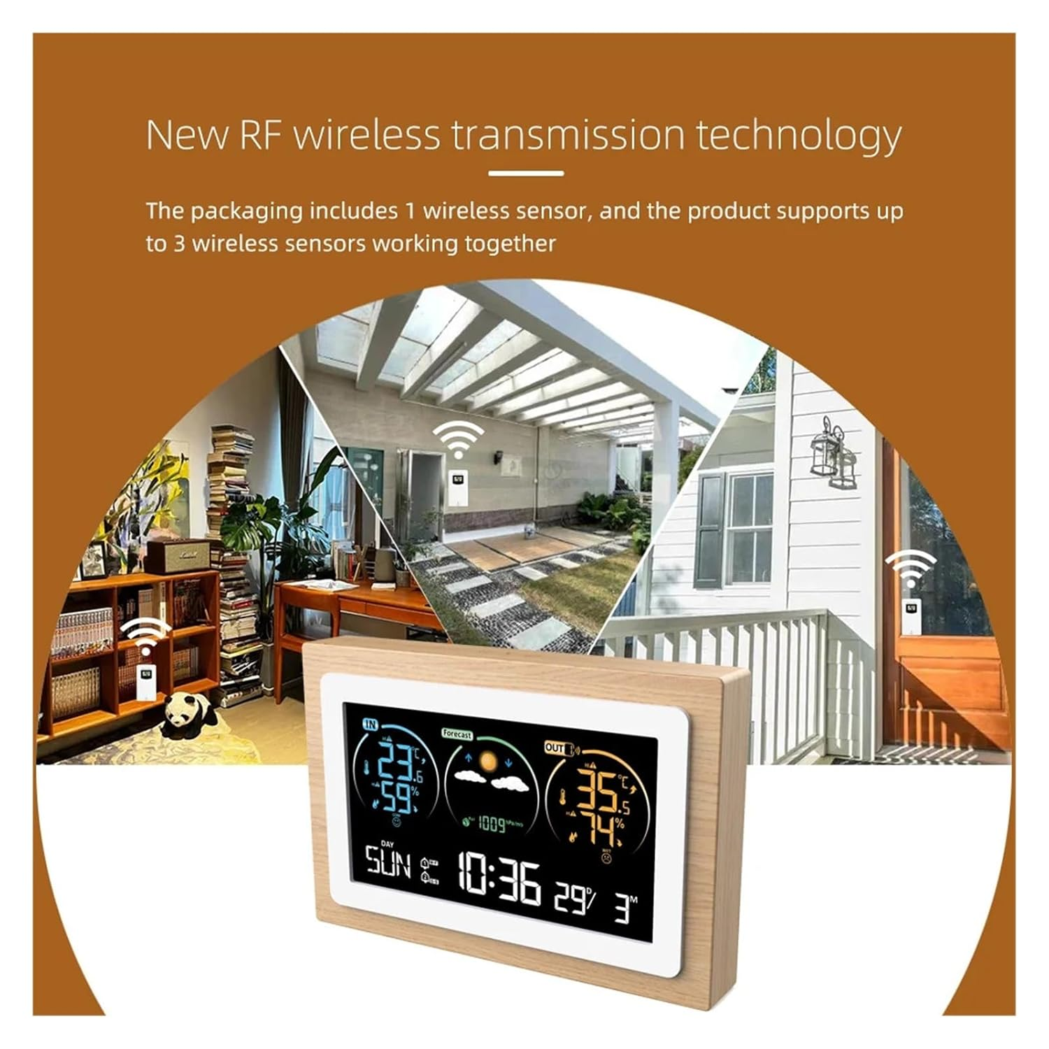 Digital VA Color Wood Weather Station Home Temperature Humidity Air Pressure Monitor Wall Alarm Clocks Wireless Forecast Sensor image number 1