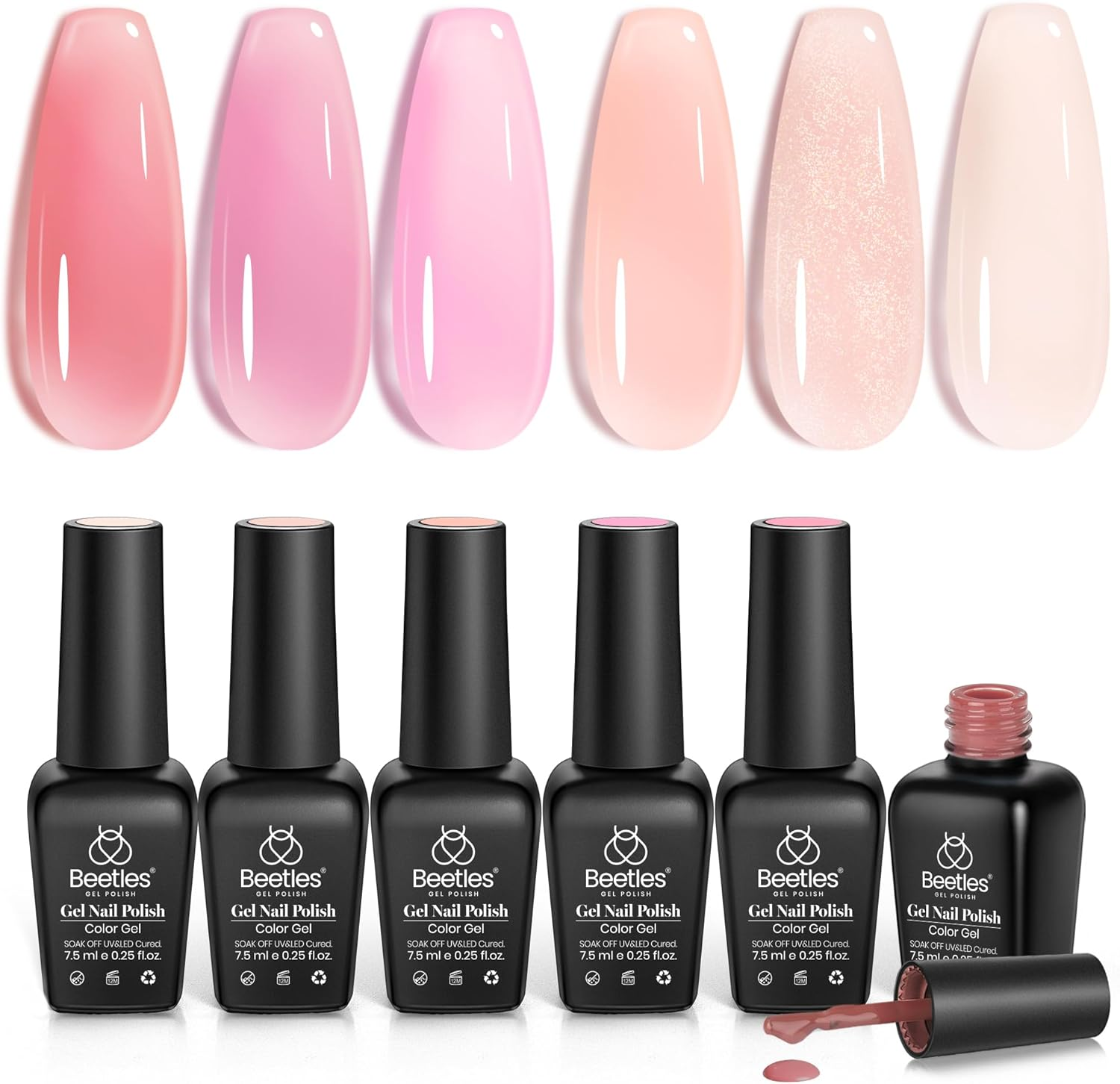 Beetles Gel Polish Jelly Gel Nail Polish Set 6 Colors Neutral Sheer Shimmer Glitter Nails Nude Pink Gel Polish Kit Translucent Soak off Uv Nail Gel Diy Manicure 2024 New Nail Trend And