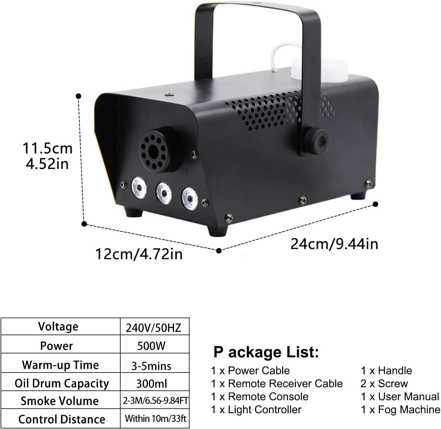 Fog Machine with Lights - 3 Stage LED Lights with 12 Colors & Strobe Effect for Party Wedding Holiday Christmas - 500W Upgraded Remote Portable Smoke Machine