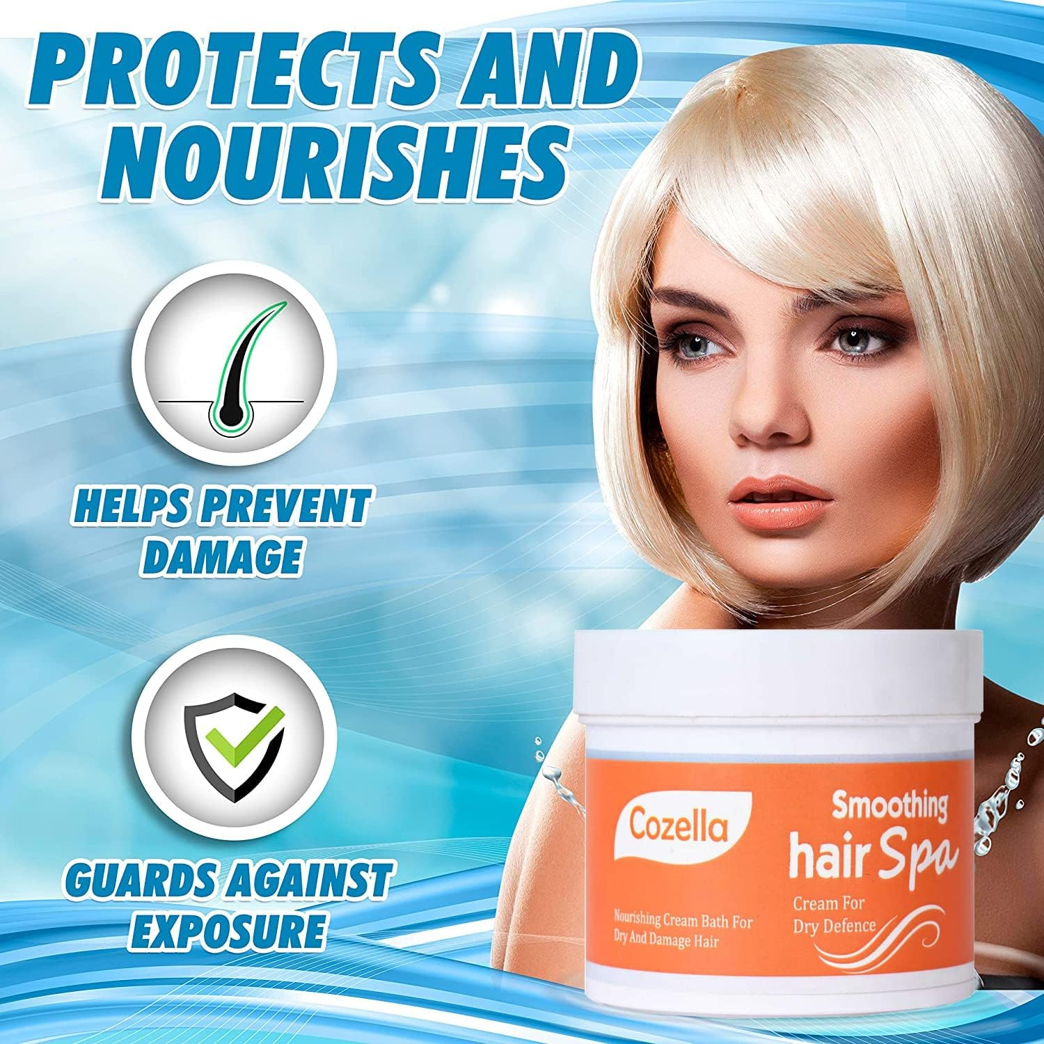 Cozella Smoothing Hair SPA | Cream for Dry Defence | Nourishing Cream Bath for Dry and Damaged Hair | Sulfate and Paraben Free| All Hair Types | 500ML