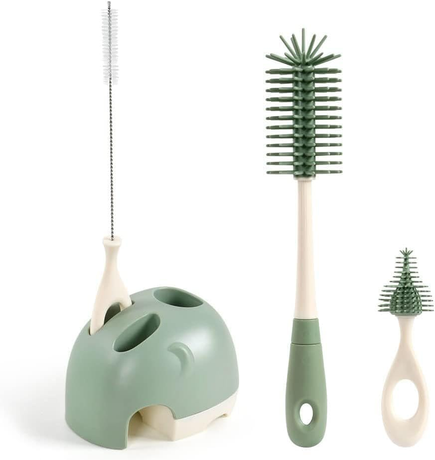 Baby Bottle Brush, Silicone Bottle Brush with Stand, 360&deg; Rotating Bottle Cleaner Set, 3 in 1 Bottle and Teat Cleaning Brush, for Long Narrow Neck Bottles, Water Bottles, Drinking Glasses image number 4