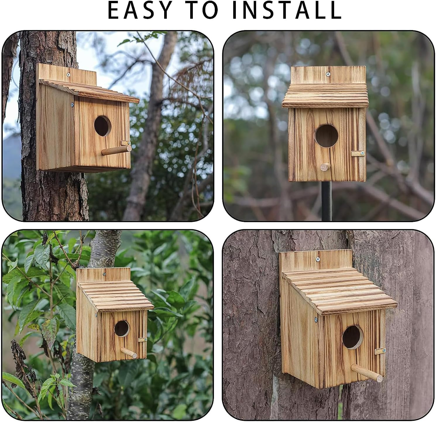Bird House for outside with Predator Guard, Wood Bird Houses for outside with Pole, Wooden Bird House for Bluebird Cardinals, Hanging Birdhouse, Clearance Garden Country Cottages Bird House image number 4