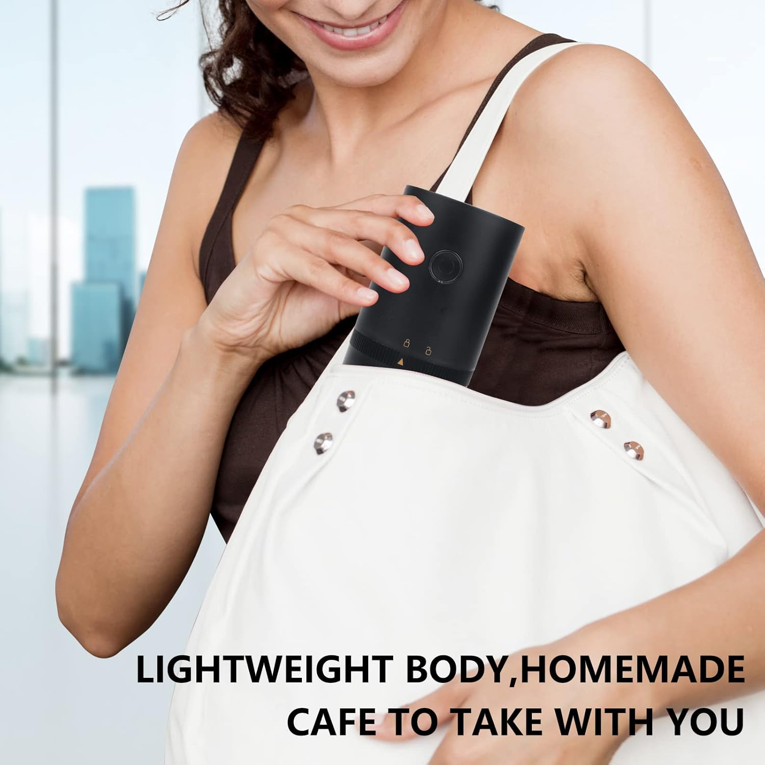 VECH Coffee Grinder, Electric Burr Coffee Grinder, Portable Coffee Bean Grinder,With Multiple Grind Settings,Rechargeable, Black image number 6