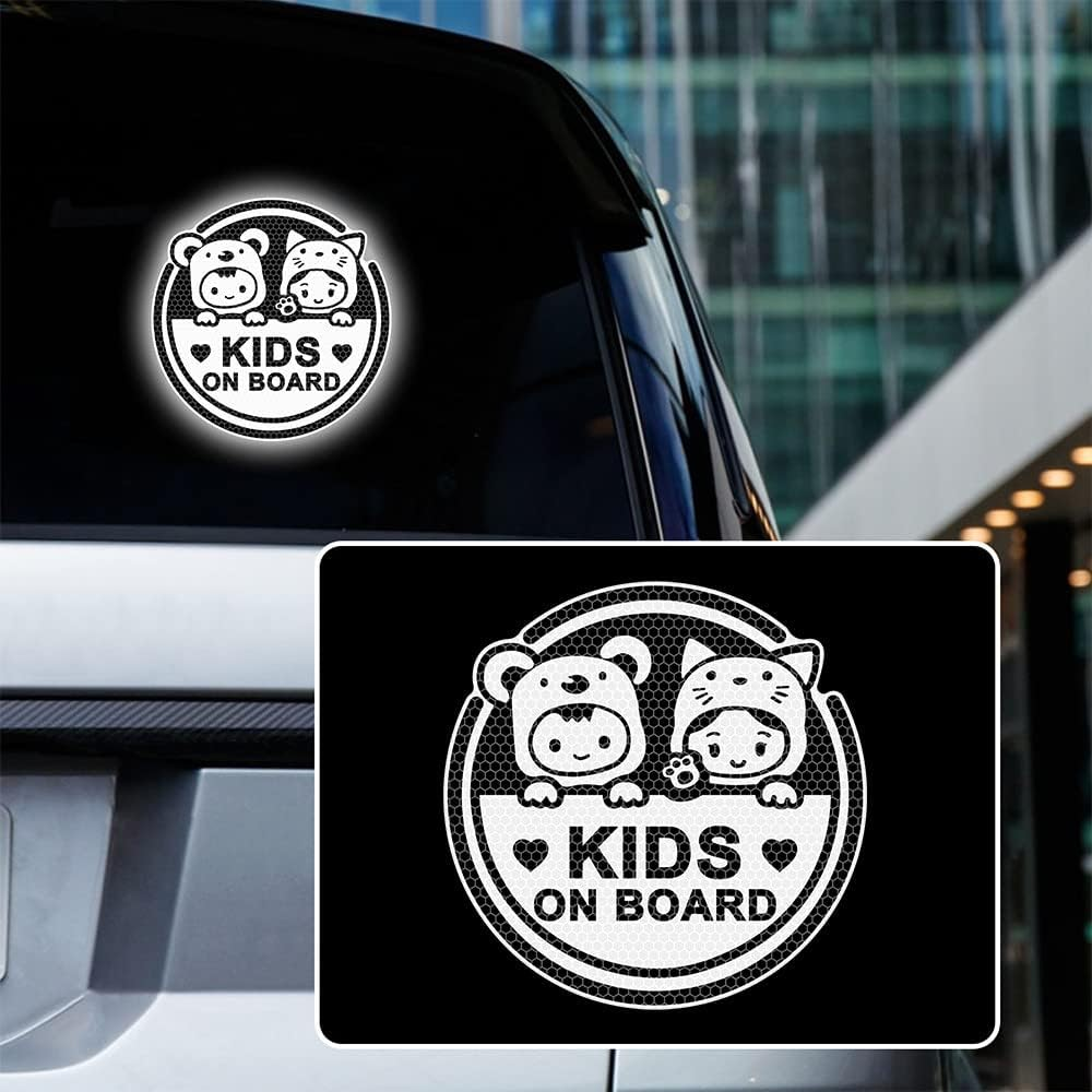Iprokiu High Intensity Reflective Kids on Board Car Sticker Waterproof Safety Warning Sticker Baby on Board Car Body Bumper Window Decal Kids in Car Sticker Auto Decor 8.03 X 8.03 in (White) - Pink image number 2