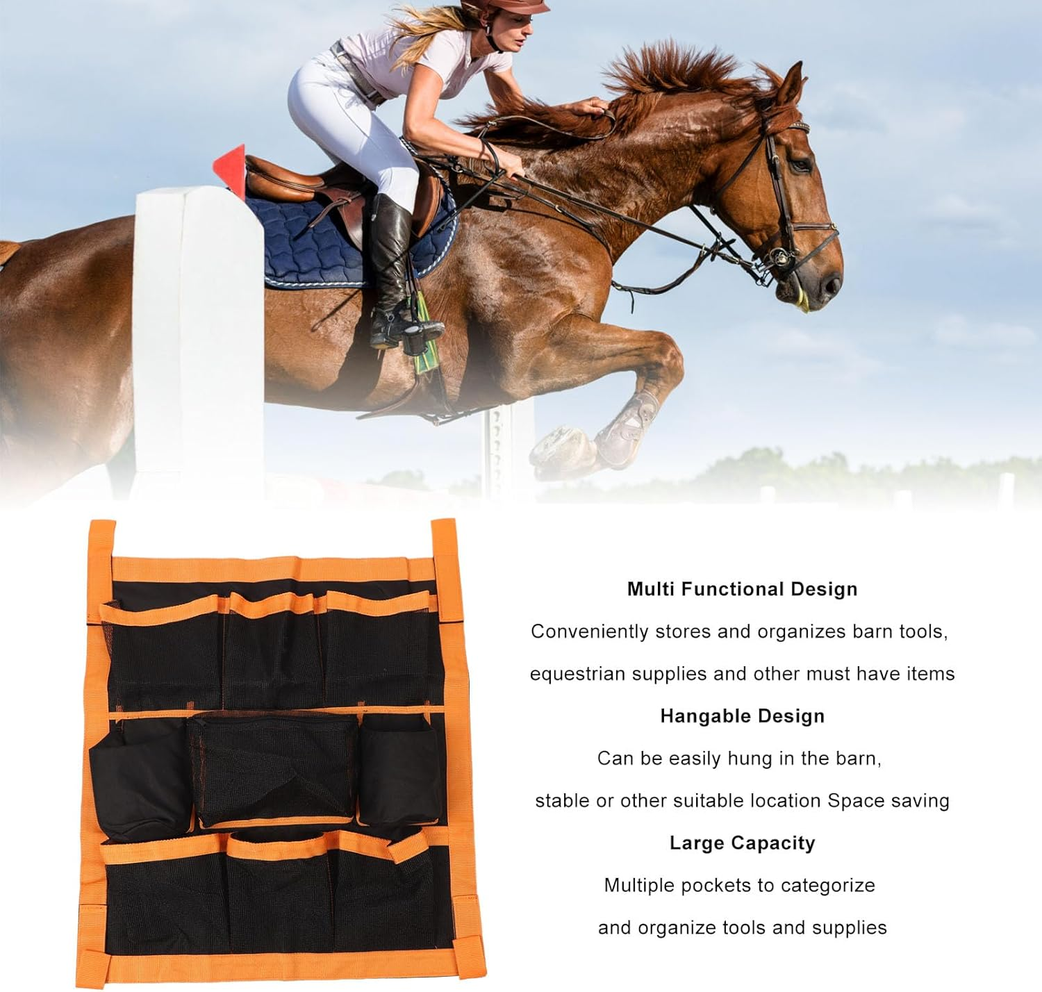 Hanging Tool Bag, Large Capacity Lightweight Portable Horse Stable Tool Pouch, Horse Trailer Hanging Grooming Organizers Bag Horse Trailer Pouch for Equestrian Supplies image number 1