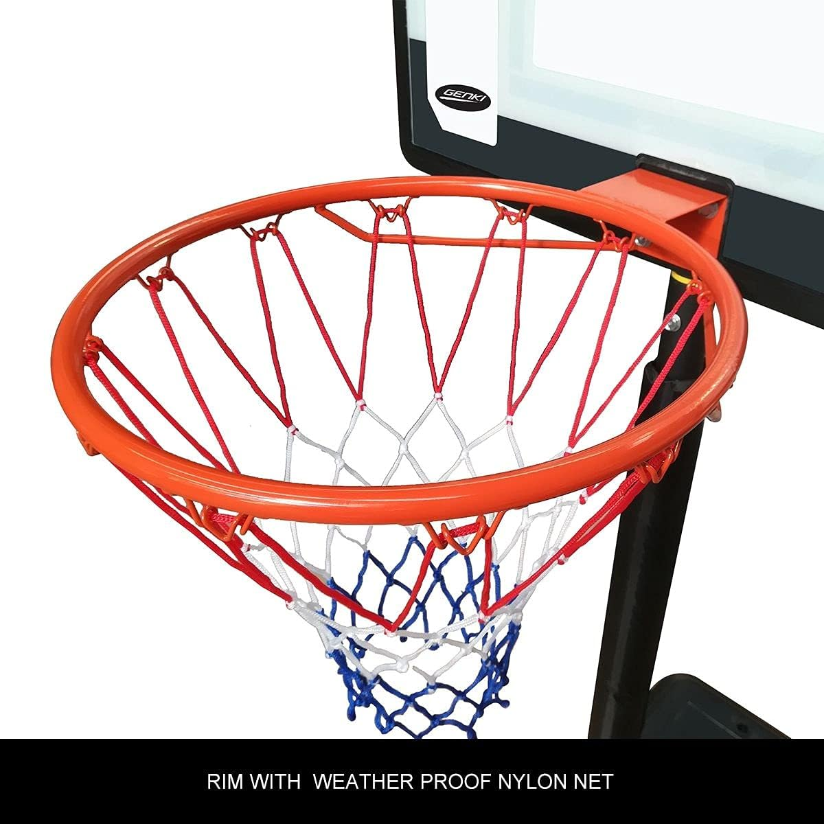 GENKI Portable Basketball Hoop Stand System for Juniors (1.6-2.1M) Adjustable Height W/Wheels, 38CM Steel Rim Backboard Nylon Net Wheeled Base for Indoor Stadium Outdoor Backyard Playground image number 6