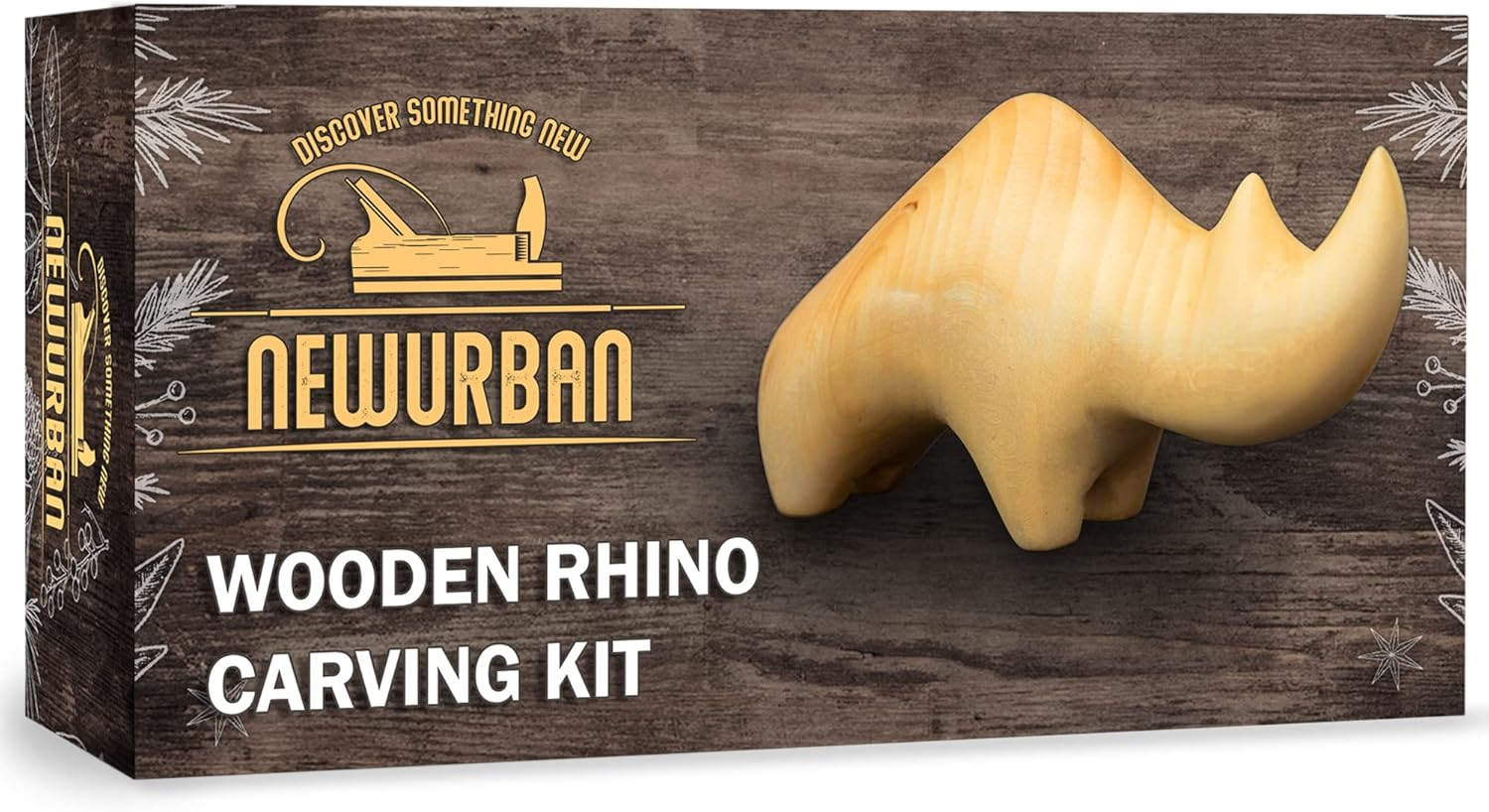 Wood Carving Kit for Beginners - Whittling Kit with Rhino - Linden Woodworking Kit for Kids, Adults - Wood Carving Stainless Steel Knife with Wooden Handle-Rhino Shaped Linden Blank