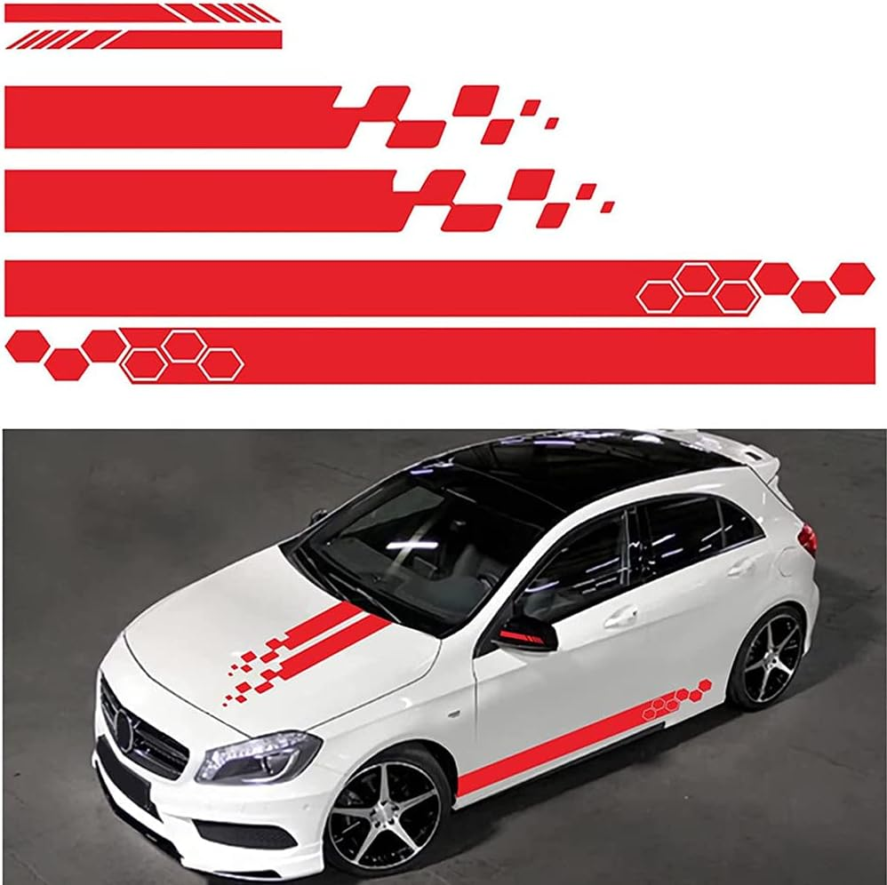 Rojuicy 5 Pieces Vinyl Car Side Stickers Decorative Auto Body Racing Sports Decals Car Truck DIY Decal Stripe Vinyl Sticker Accessories 1-2 Days Delivery