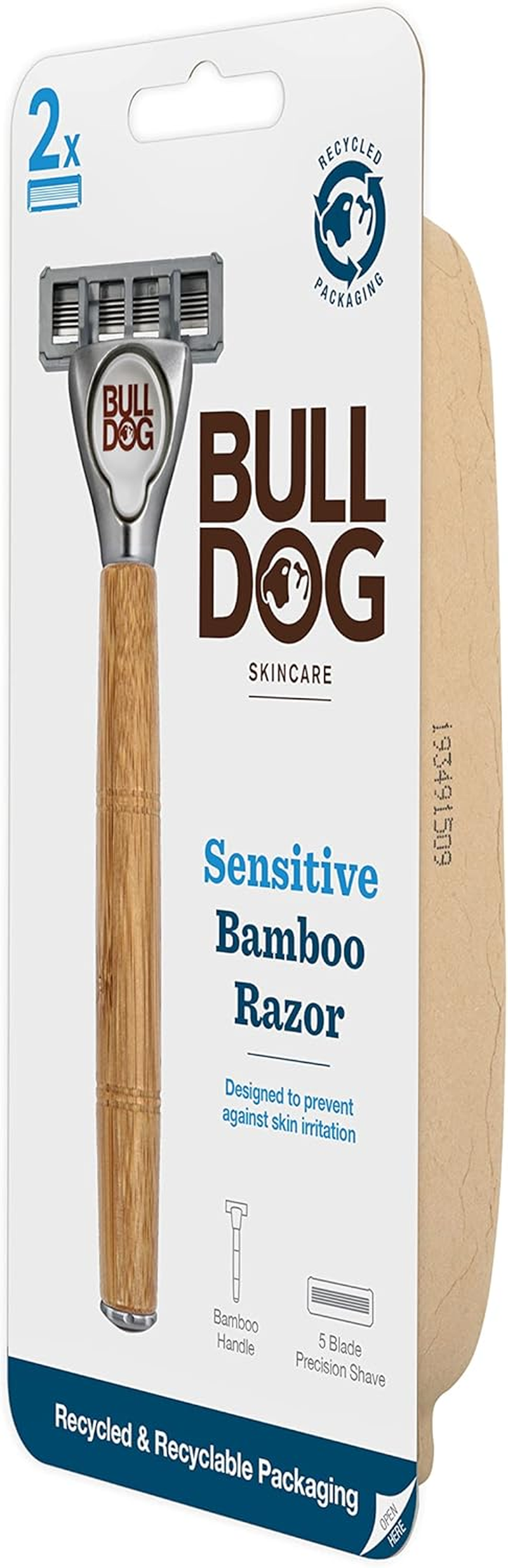 BULLDOG Skincare for Men - Sensitive Bamboo Razor | Reduce Irritation | Recycled Packaging | Lubricating Lube Strip with Baobab | 1 Bamboo Handle and 2 Replacment Blades image number 4