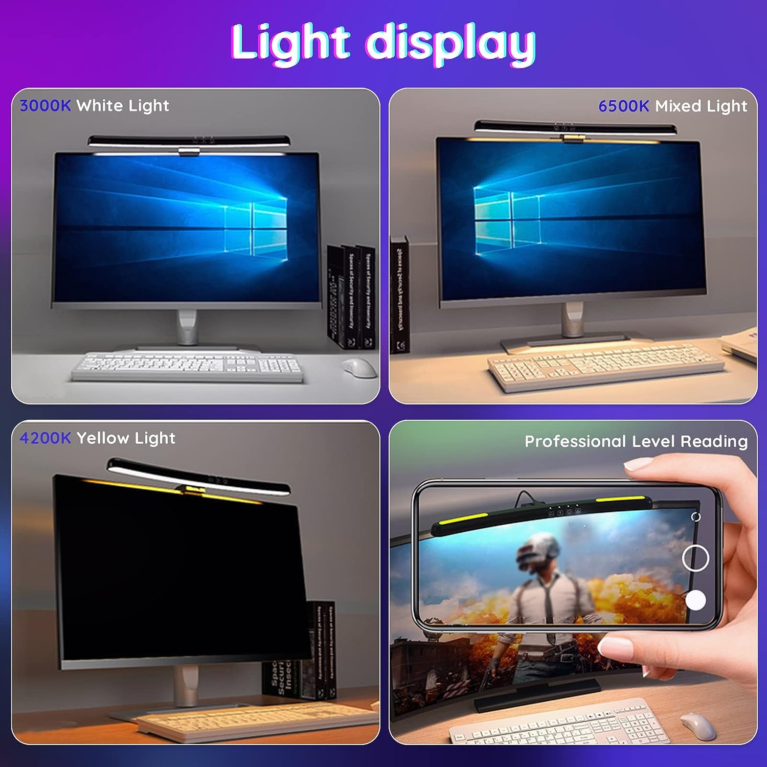 Gugxiom Curved Monitor Light Bar, Computer Monitor Lamp, Eye Caring PC Monitor Led Bar, with 3 Color Temperature Adjustment and 7 Color RGB, 5V 1A Asymmetric Optical Monitor Light, for HOM image number 3