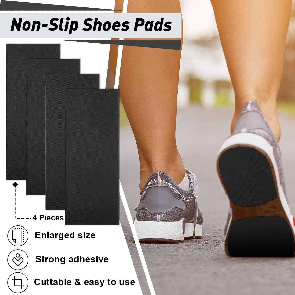 4Psc Shoe Sole Protectors, FHDUSRYO 10.5"X4.09" Shoe Grips on Bottom of Shoes, Self Adhesive Shoe Bottom Grip Pads, Non-Slip Shoe Sole Pad Shoe Bottom Protector for Man Women Shoe, Heels Boots