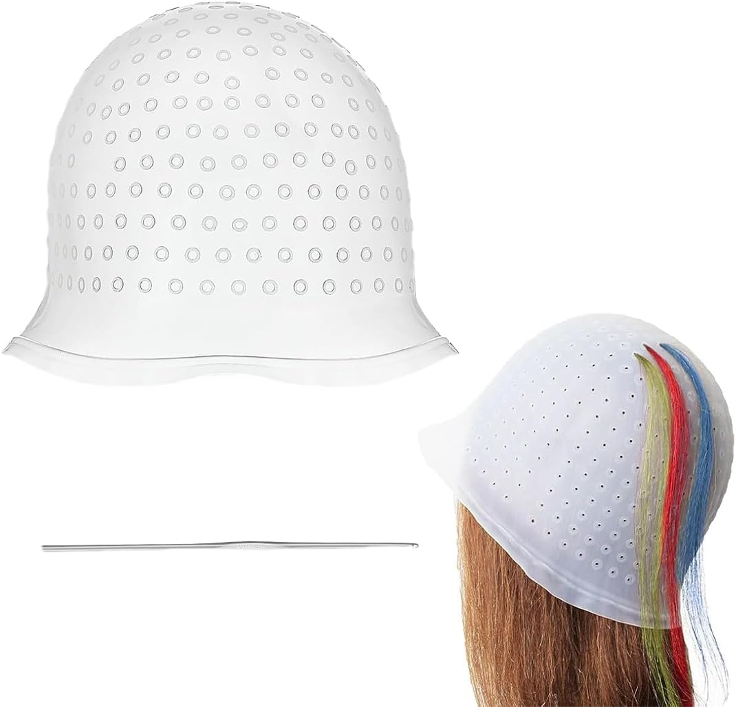 MIRKUZI Coloring Accessories 1 Piece Silicone Highlight Cap with Crochet Highlight Cap Reusable Salon Hair Cap Highlight Cap Salon Hair Dye Cap for Women and Girls for Hair Dyeing image number 2