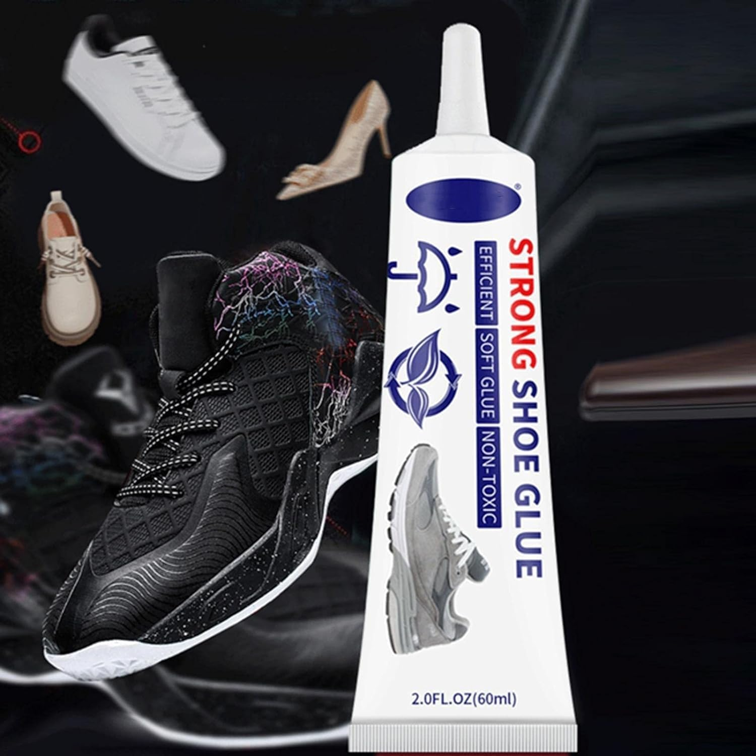 Extra Strong Permanent Shoe Repair Glue Adhesive - Waterproof, Flexible, Crystal Clear - 120Ml (2X60Ml) for Trainer, Boot, Leather, Rubber, Canvas, Heels, Vinyl image number 1