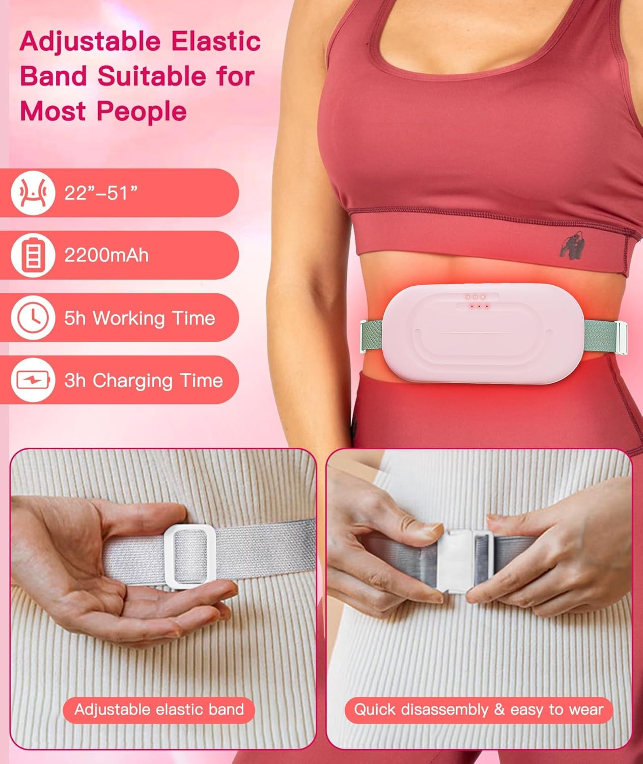 Heating Pads for Cramps, Portable Cordless Menstrual Heating Pad for Period Pain Relief, Back or Belly Fast Heating Pad with 3 Heat Levels and 3 Vibrations Modes for Girls Women image number 6