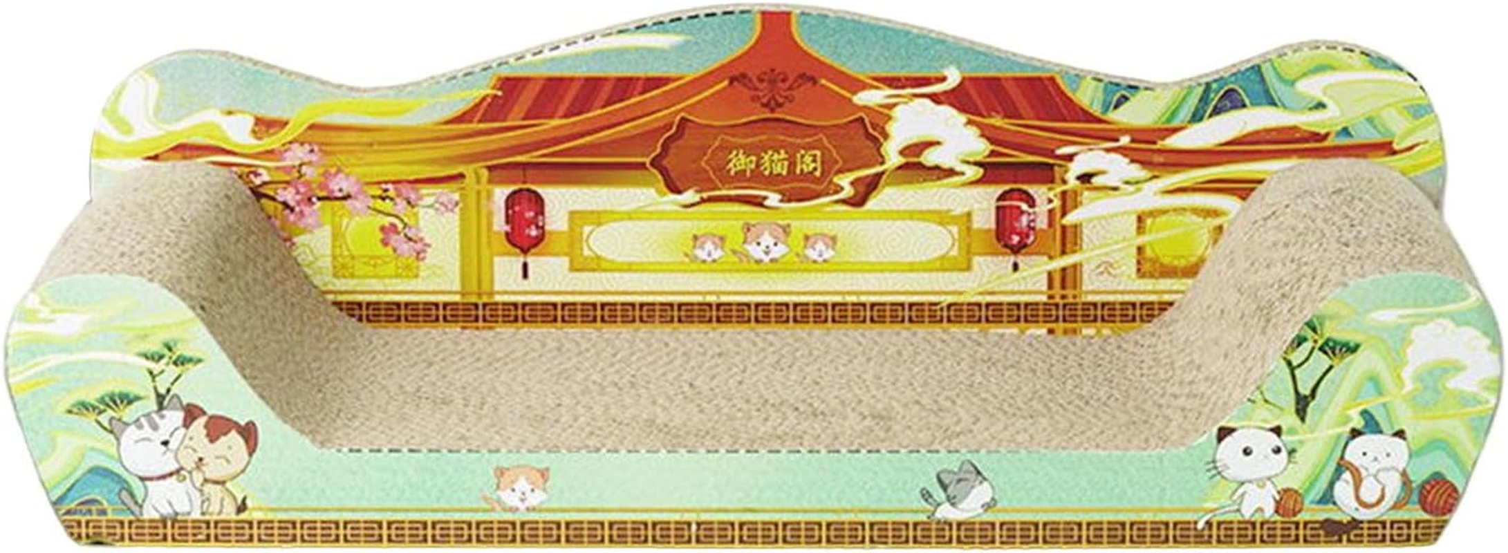 Perfk Cat Scratcher Cardboard Cat Toy Cat Scratch Bed Large Lounge Couch Cat Scratching Board Cat Sofa for Indoor Cats Kittens Play, Green 61Cmx30Cmx18Cm