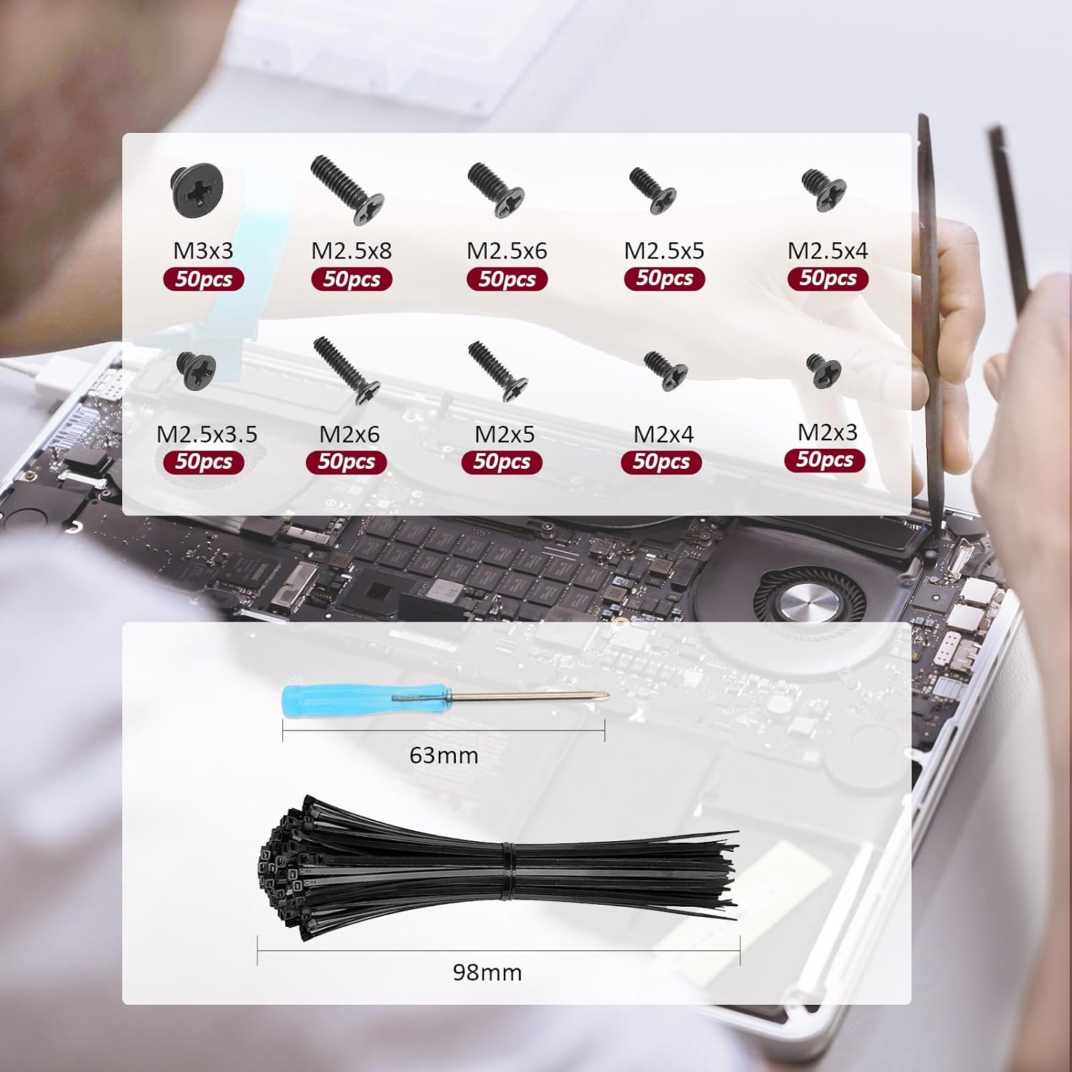 500Pcs M2 M2.5 M3 Laptop Notebook Computer Replacement Screws Kit, Countersunk Flat Head Phillips Screws Set, SSD M.2 Electronic Repair Accessories for Sony DELL Samsung IBM HP Toshiba image number 1