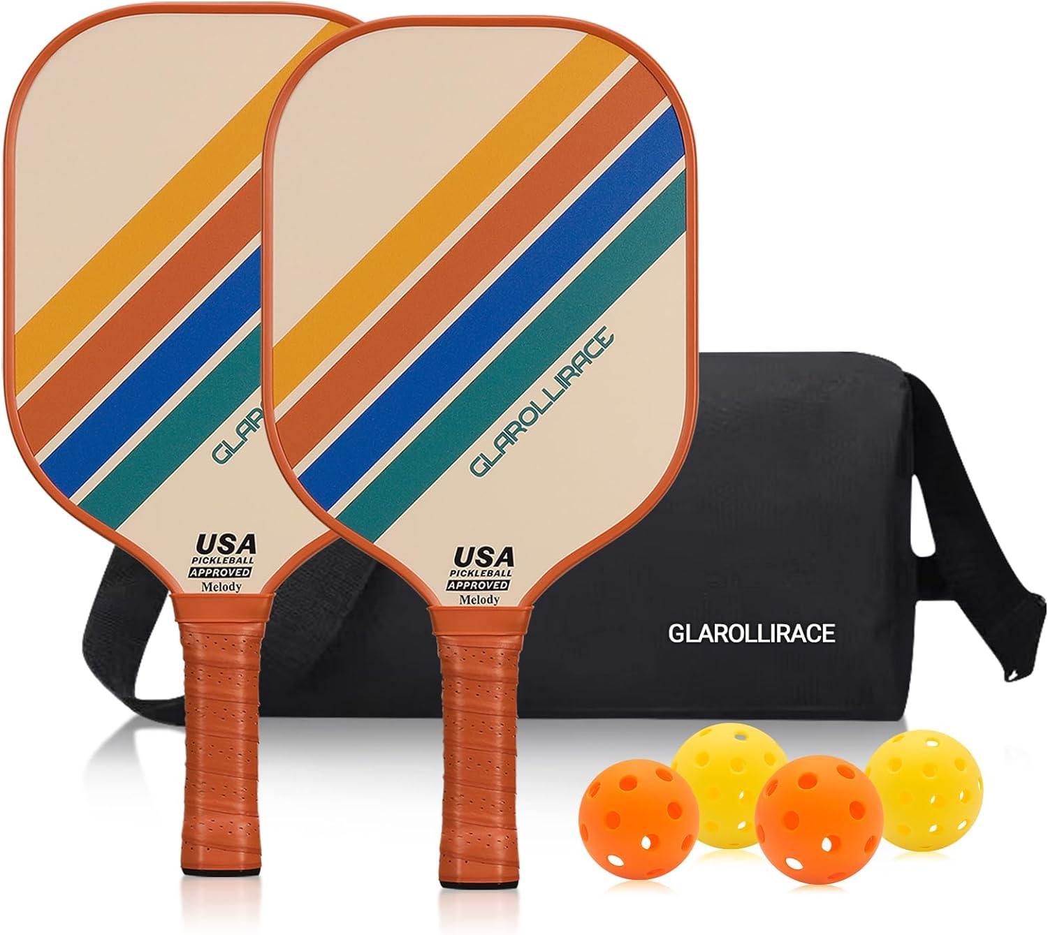 GLAROLLIRACE Pickleball Paddles Set of 4 Wood Pickle Ball Paddles/Pickleball Set of 2 Fiberglass Pickleball Rackets,2 Indoor/2 Outdoor Pickleball Balls,1 Pickleball Bag image number 4