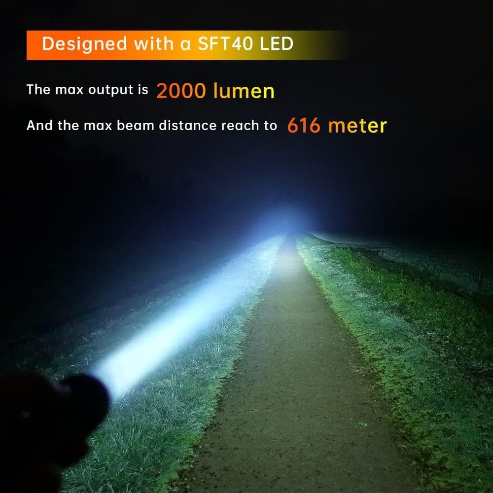 Wurkkos TS11 Rechargeable Led Torch, 616M Long Range Flashlight, 2000 Lumen Super Bright EDC Flashlight, Anduril 2.0, IP68 Waterproof Torch for Outdoor Camping Hunting Searching(Black -6500K) image number 6