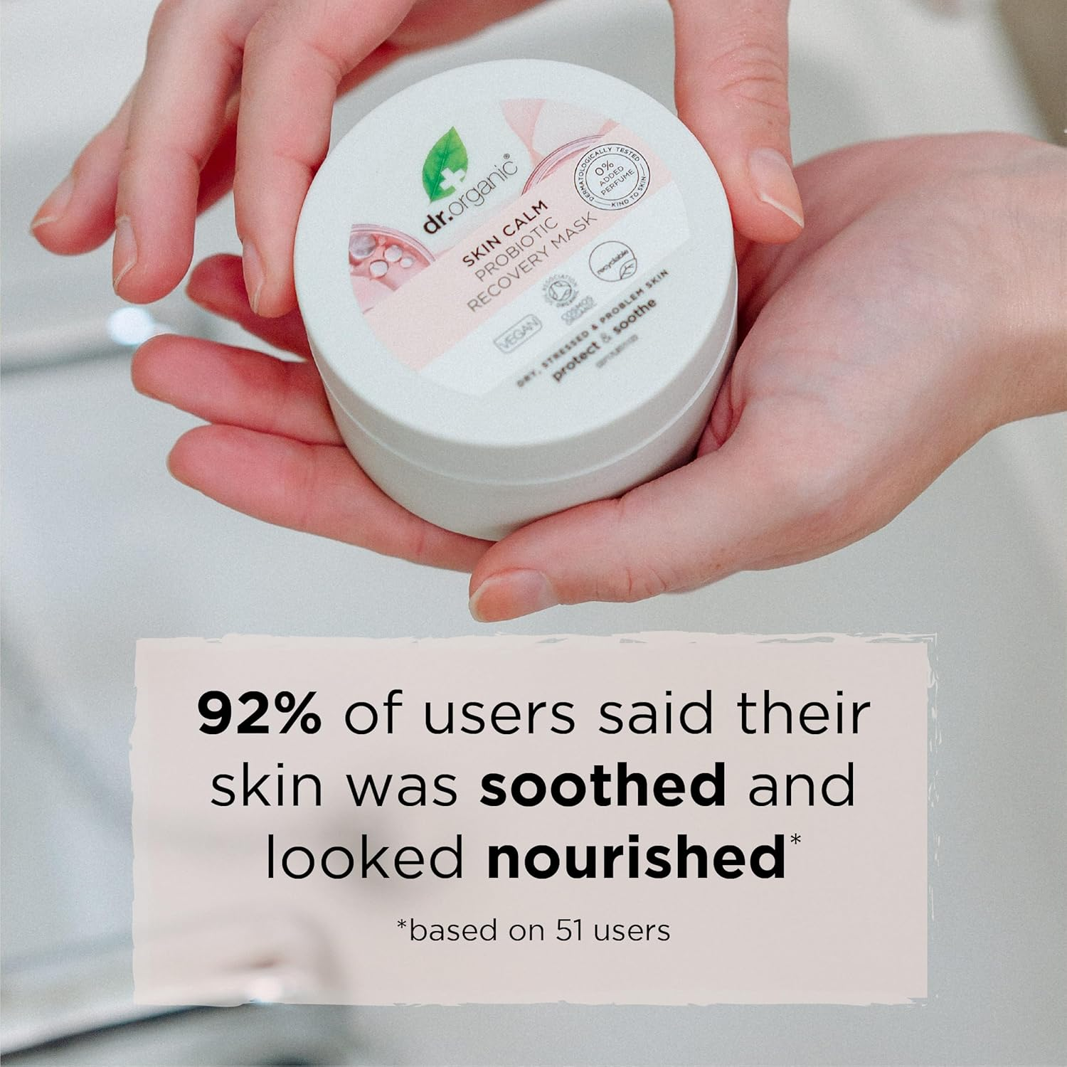 Dr Organic Skin Calm Probiotic Recovery Mask, for Redness, Dry, Sensitive & Irritable Skin, Restore Moisture, Dermatologically Tested, Vegan, Cruelty Free, Paraben & SLS Free, Certified Organic, 100Ml image number 1