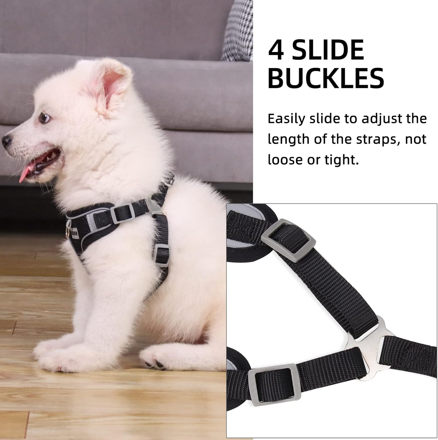 Rennaio Dog Harness No Pull, Adjustable Puppy Harness with 2 Leash Clips, Ultra Breathable Padded Dog Vest Harness, Reflective Dog Harness and Leash Set for Small and Medium Dogs (Black, S) image number 6