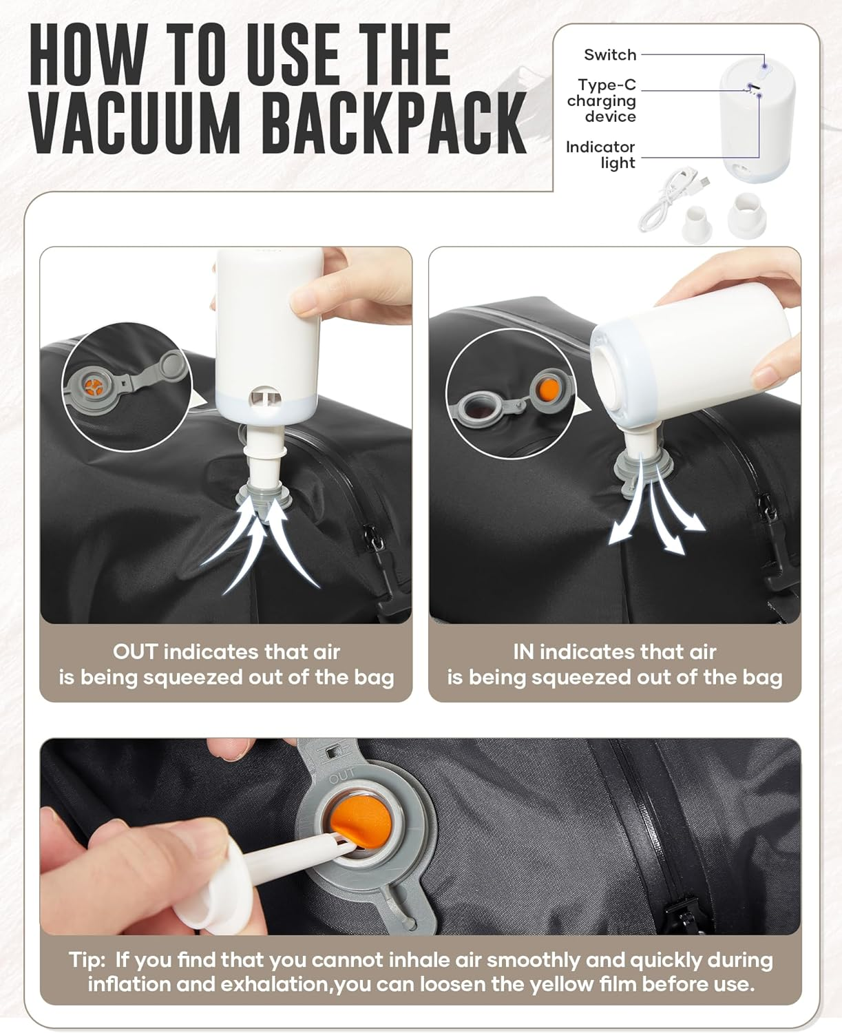 Lendolk Travel Backpack with Pump for Women Men - Gray(With Air Pump) image number 4